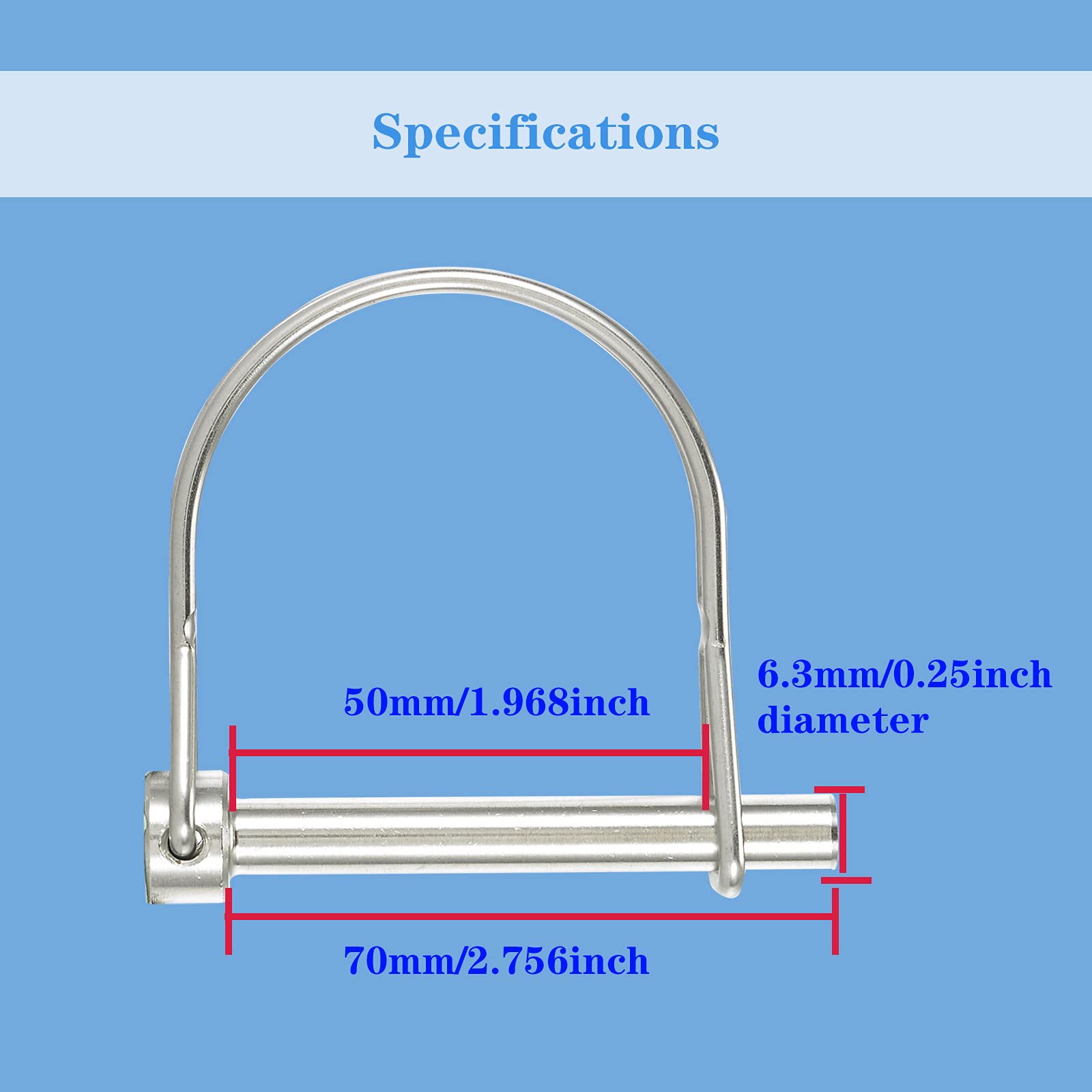 1/4 Inch (6.3mm) Diameter 316 Stainless Steel Safety Coupler Pin - 2.756 Inch (70mm) Length Wire Lock Pins (2 Pack) - Heavy Duty Locking Pins for Construction, Machinery & Industrial Equipment