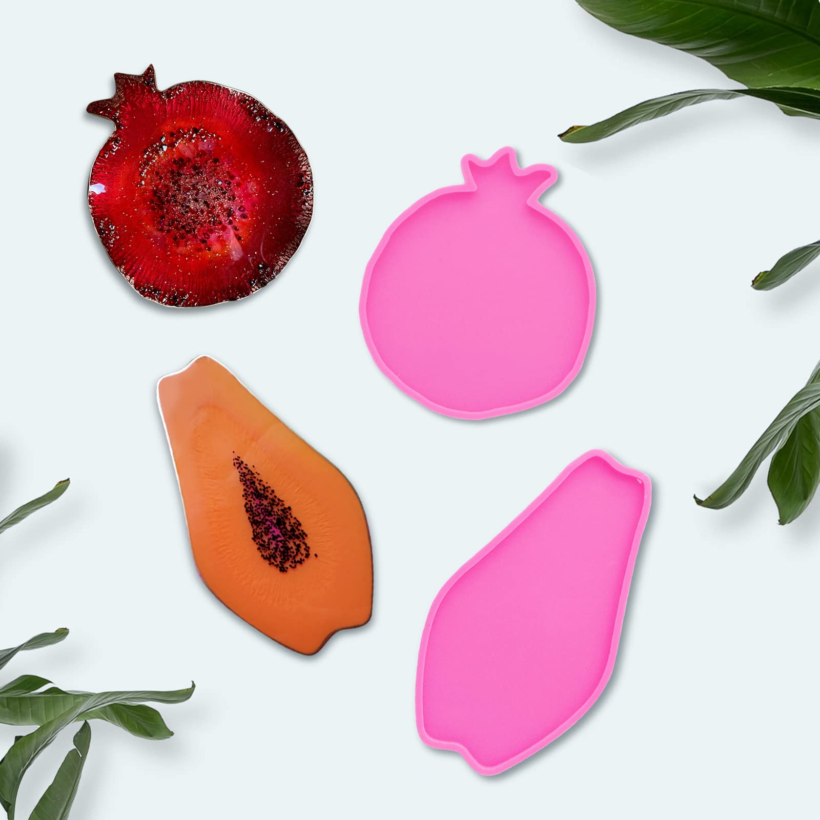 2Pcs Silicone Resin Molds for Pomegranate & Pawpaw Coasters - DIY Epoxy Geode Agate Casting Molds for Unique Cup Mats, Resin Trays & Home Decor - Perfect for Crafting, Gifts & Kitchen Accessories