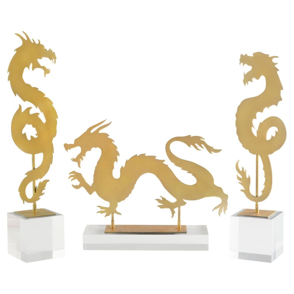 Cyan Design 11702 Haku Dragon Statue - Gold Finish Short Figurine | Asian Home Decor, Feng Shui Gift, Office Desk Ornament