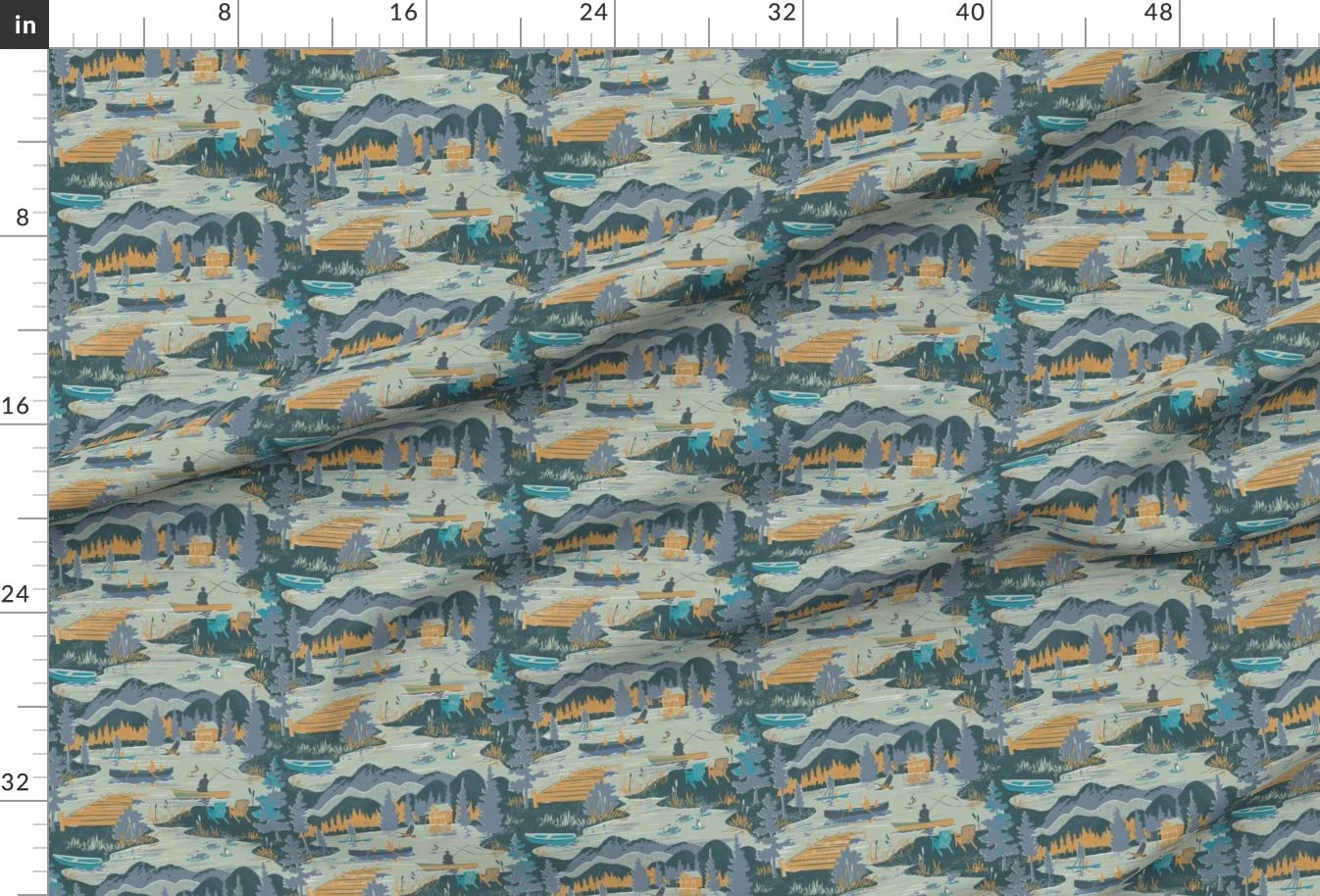 Summer Woods Lake Fishing Boat Adirondack Camping Cabin Canoe Paddle Printed Minky Fabric by The Yard - Soft Plush Fabric for Sewing Baby Blankets, Quilt Backing & Home Decor - Perfect for Nursery, DIY Crafts & Cozy Throw Blankets