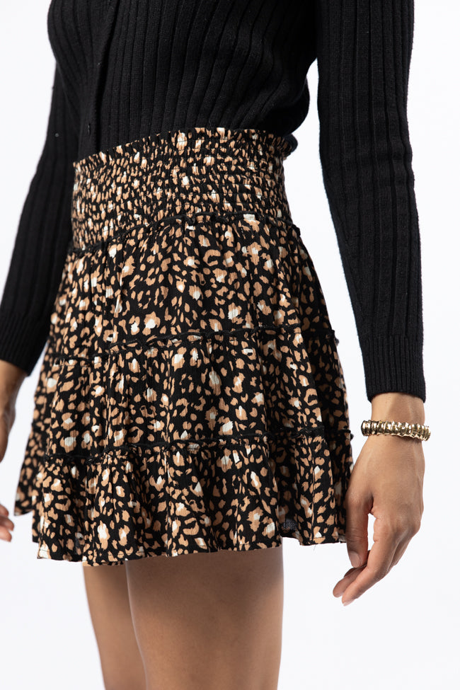 Black Leopard Print Mini Skort - Women's Stretchy Tennis Skirt for Running, Yoga & Casual Wear | Final Sale