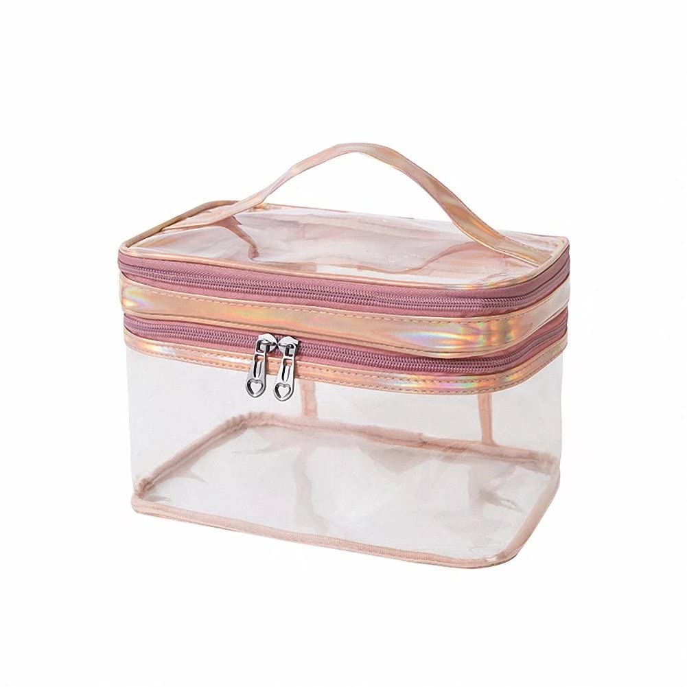 Clear PVC Makeup Bag - Waterproof Double Layer Cosmetic Organizer for Travel & Toiletry Storage