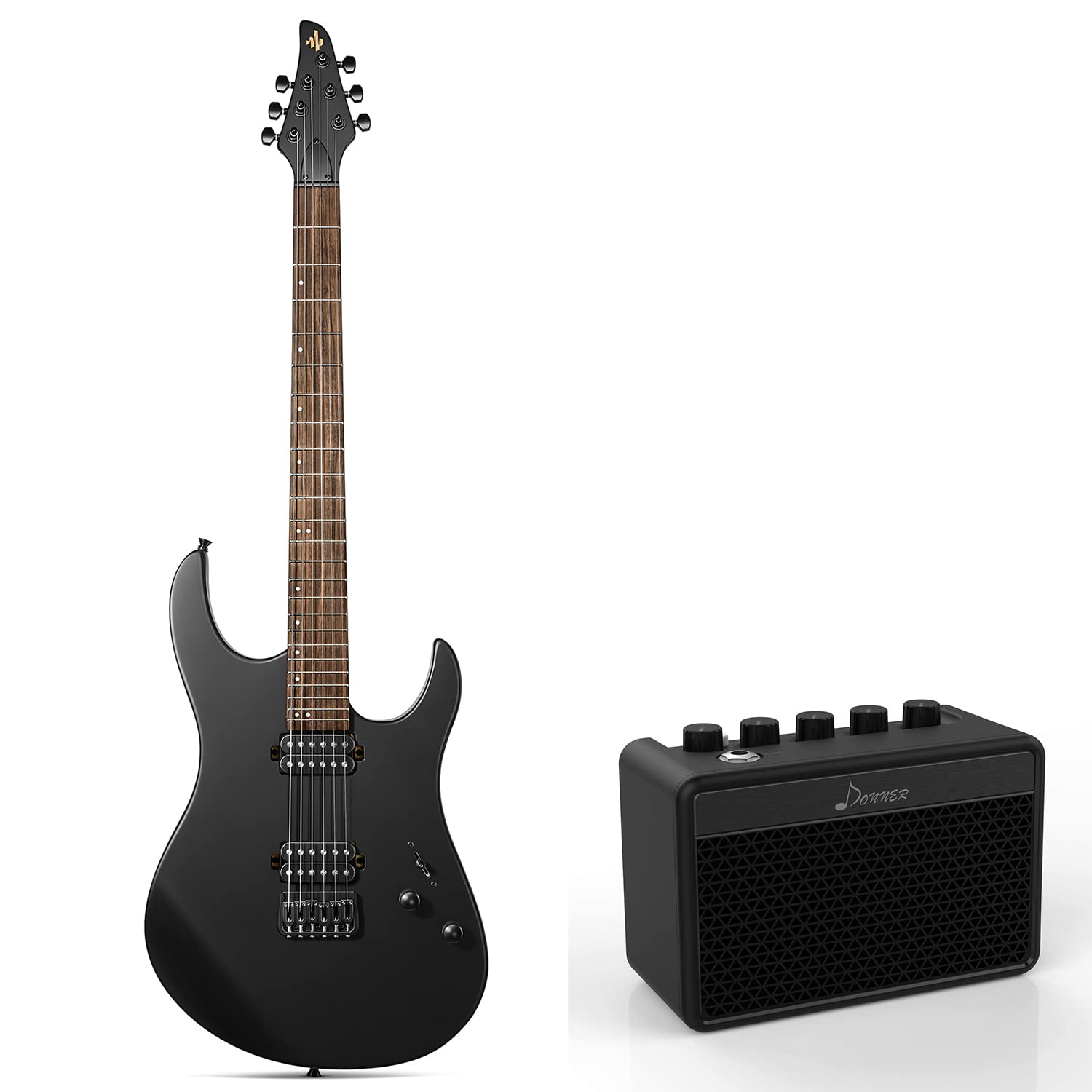 Donner Metal Electric Guitar with 5W Mini Amplifier - Perfect for Beginners, Practice & Home Studio Use