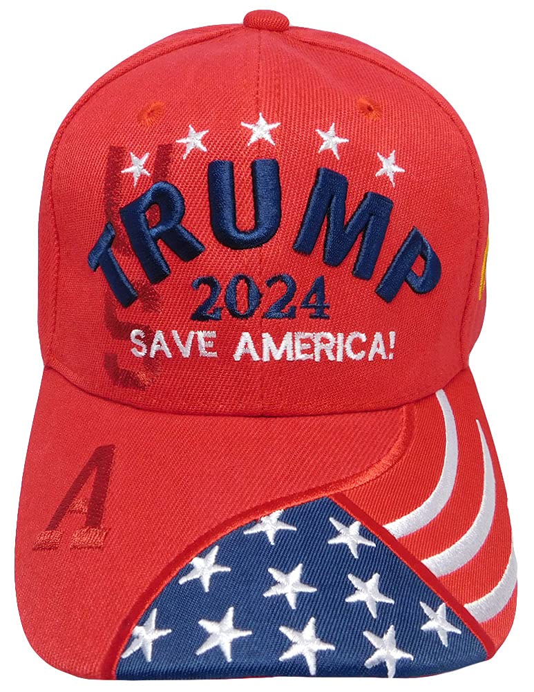 Trump 2024 Save America Baseball Cap - Patriotic USA Flag Shadow Design - 100% Polyester Adjustable Embroidered Hat for Political Rallies & Outdoor Events