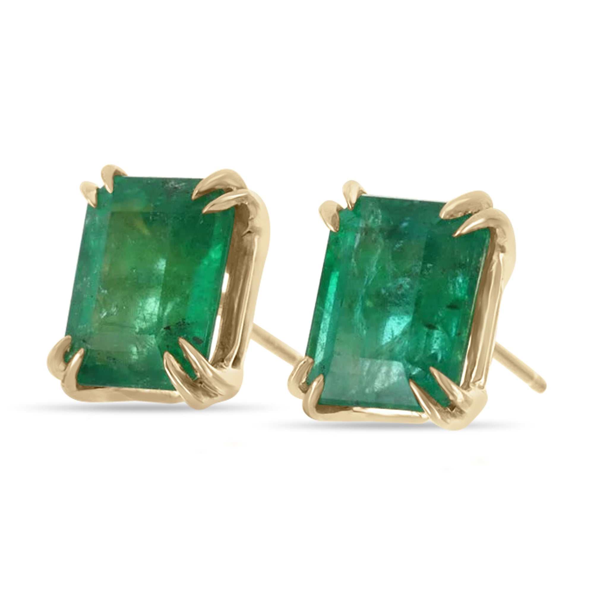 5.10tcw Classic Emerald Cut Double Claw Prong Stud Earrings in 18K Gold - Perfect for Weddings, Anniversaries & Special Occasions