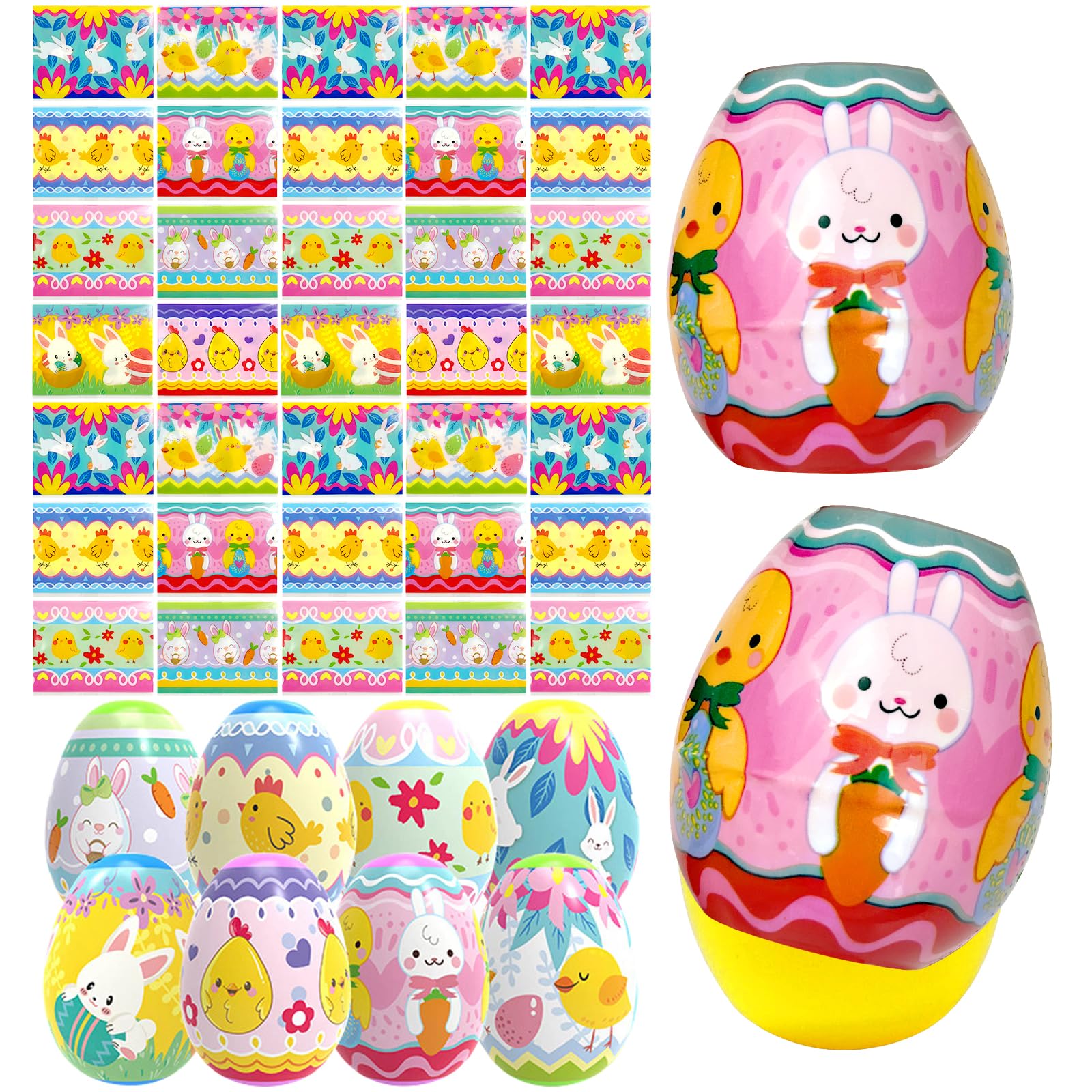 40Pcs Easter Egg Wrappers - Colorful Shrink Film Sleeves for 2.4 Inch Easter Eggs - Bunny & Chicken Themed Egg Decorations - Perfect for Easter Party Supplies, Egg Hunts, and Spring Celebrations
