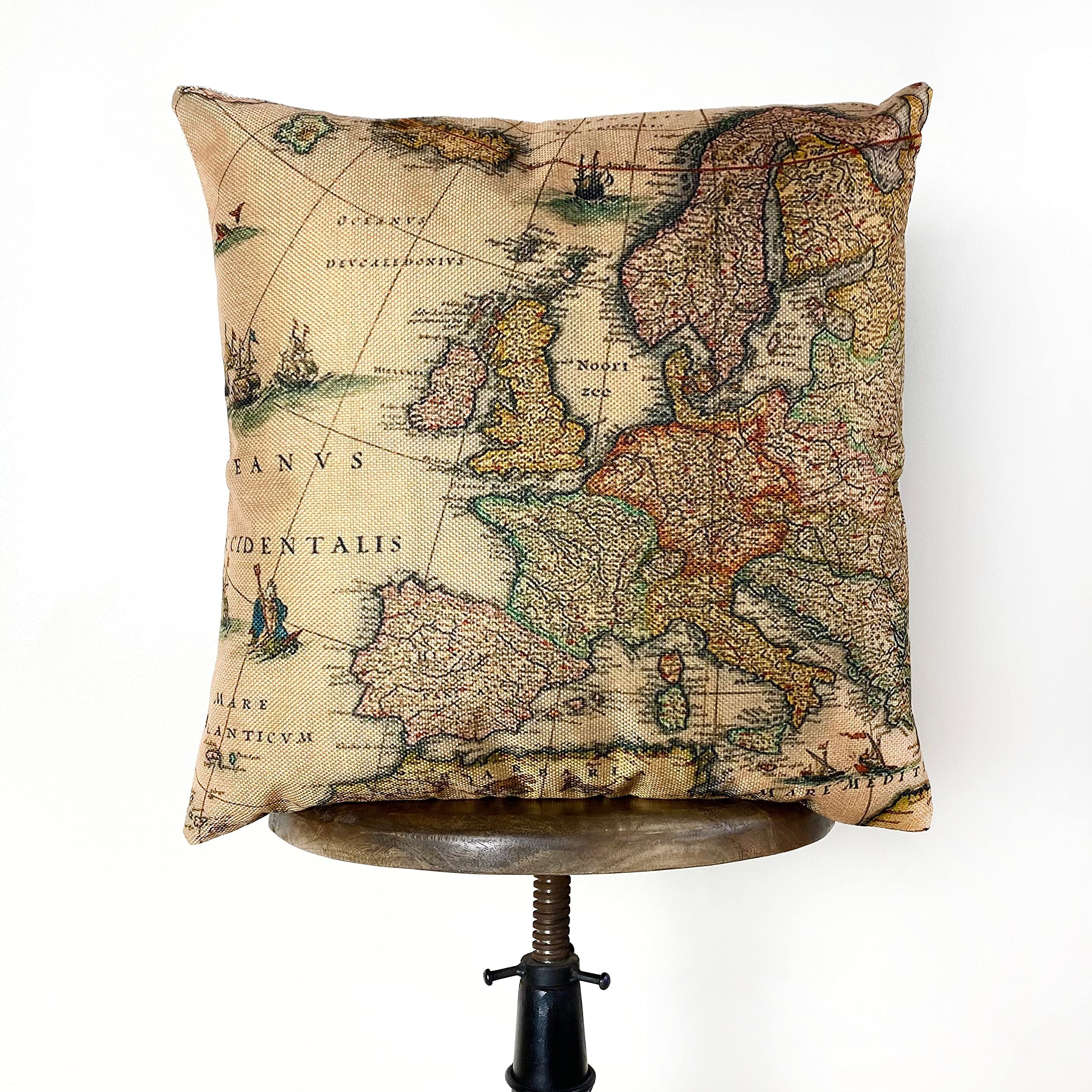 Vintage Europe Map Throw Pillow - Rustic Home Decor for Living Room, Bedroom & Office - Literary Gifts for Book Lovers - Perfect for Wanderlust Travel Theme Decor
