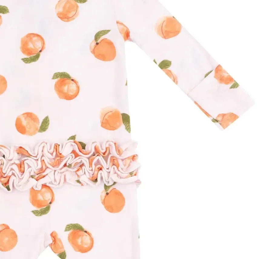 Angel Dear Two-Way Zipper Ruffle Back Footie - Soft Baby Romper with Watercolor Peach Print | Perfect for Newborns, Infants & Toddlers | Ideal for Playtime, Sleepwear & Photo Shoots