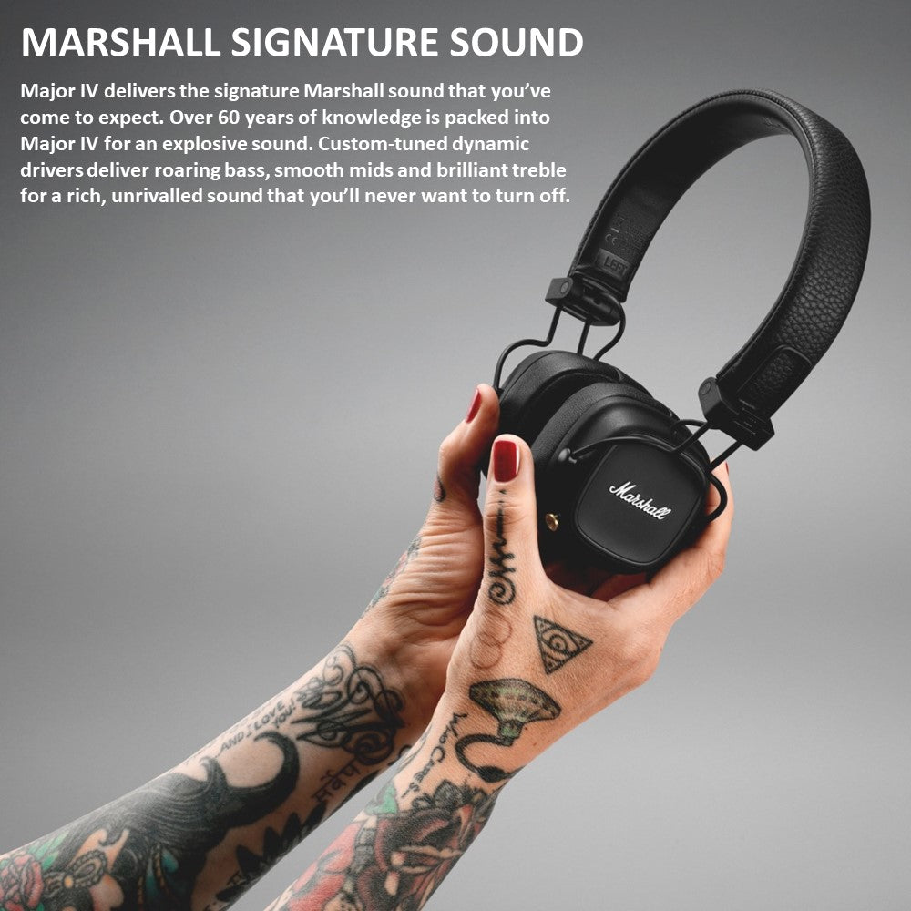 Marshall Major IV On-Ear Bluetooth Wireless Headphones with US Warranty - Premium Sound for Music Lovers, Travel & Commuting