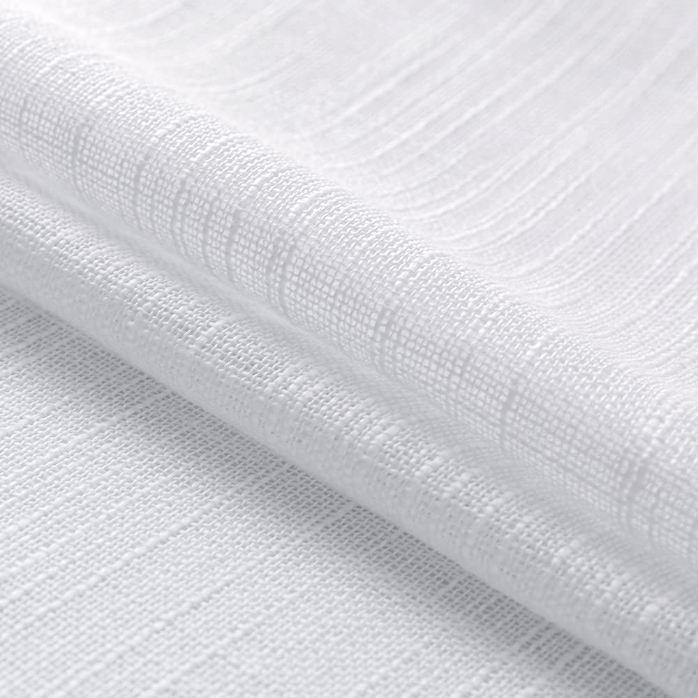 XTMYI White Kitchen Curtains 24 Inch - Set of 2 Linen Textured Semi-Sheer Panels, Boho Farmhouse Cafe Curtain Tiers for Small Windows - Perfect for Kitchen, Bathroom, Basement, RV & Camper Decor