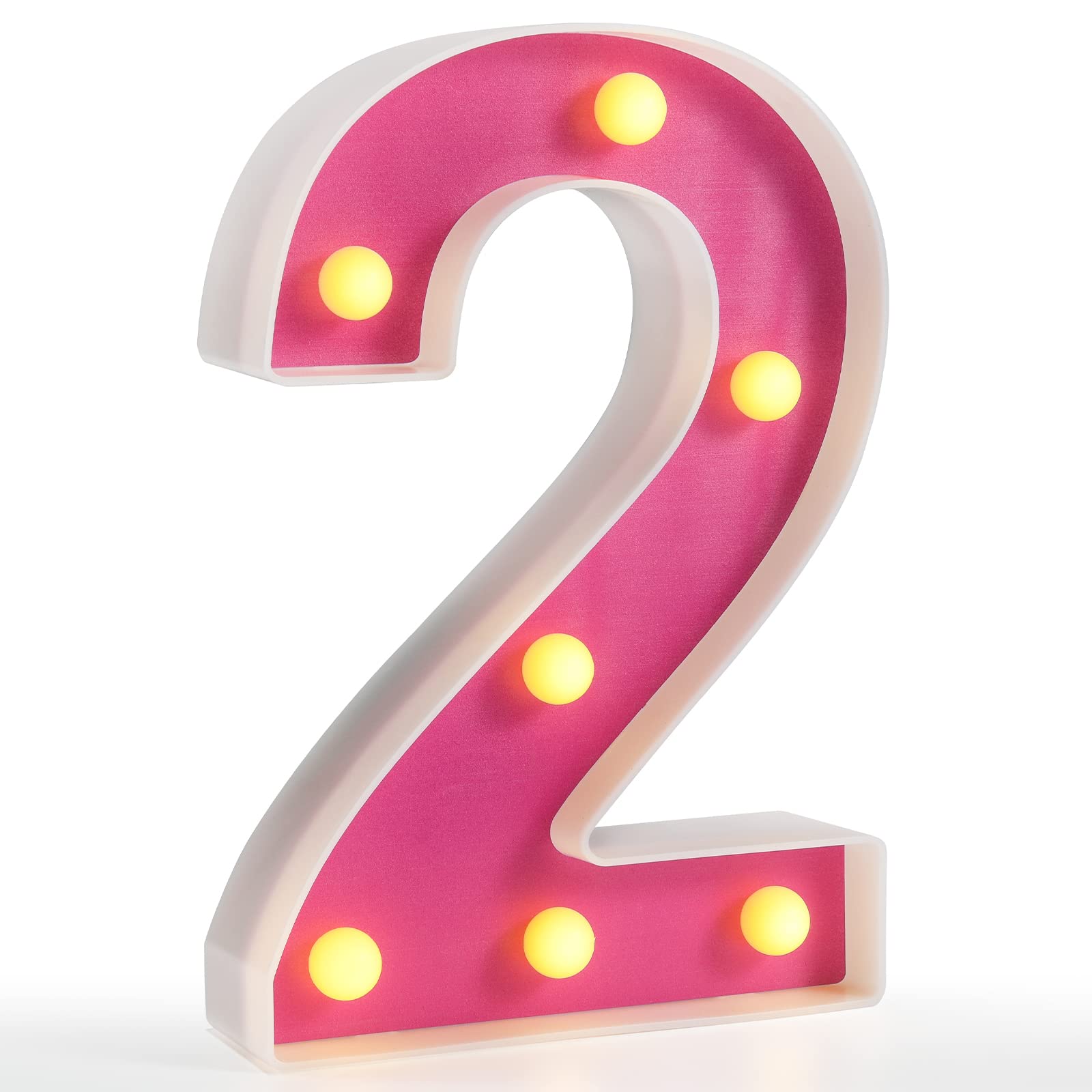 Pooqla LED Light Up Marquee Numbers - Pink Battery Powered Night Light Sign for Birthday, Wedding, Christmas Party Decorations - Perfect for Home, Bar, and Event Lighting - Number 2