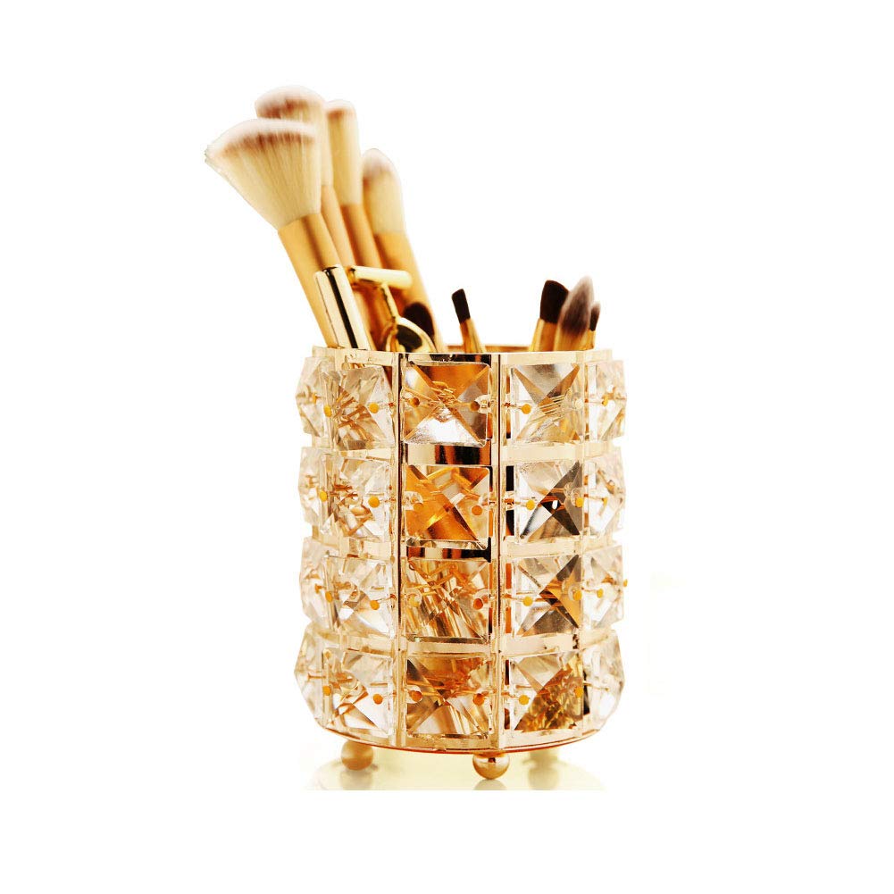 Premium Crystal Cup Pen Holder - Multi-Purpose Desk Organizer for Pens, Makeup Brushes & Office Supplies - Elegant Gold Design for Home, School & Office Workspace Decor
