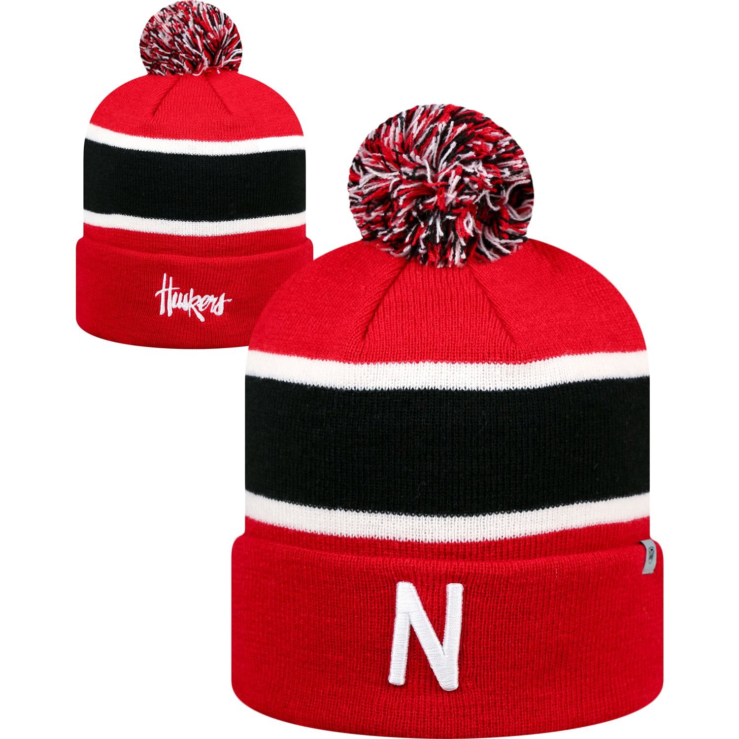 Nebraska Cornhuskers Whirl Cuffed Pom Knit Beanie Hat - Official NCAA Team Logo Winter Cap for Men & Women - Perfect for Football Games, Cold Weather & Fan Gear