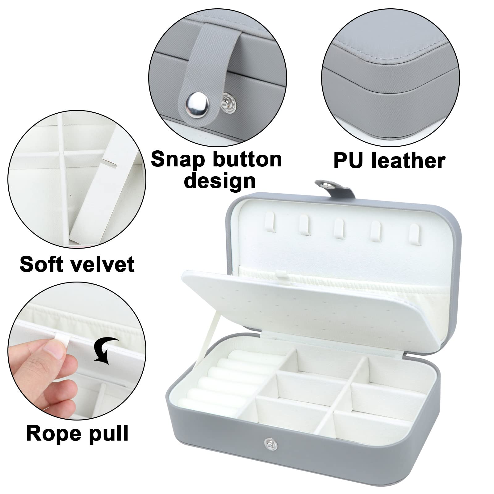 Upgraded PU Leather Travel Jewelry Box for Women - Portable Jewelry Organizer for Necklaces, Rings, Earrings & Bracelets - Perfect for Vacations, Business Trips & Daily Use (Black)
