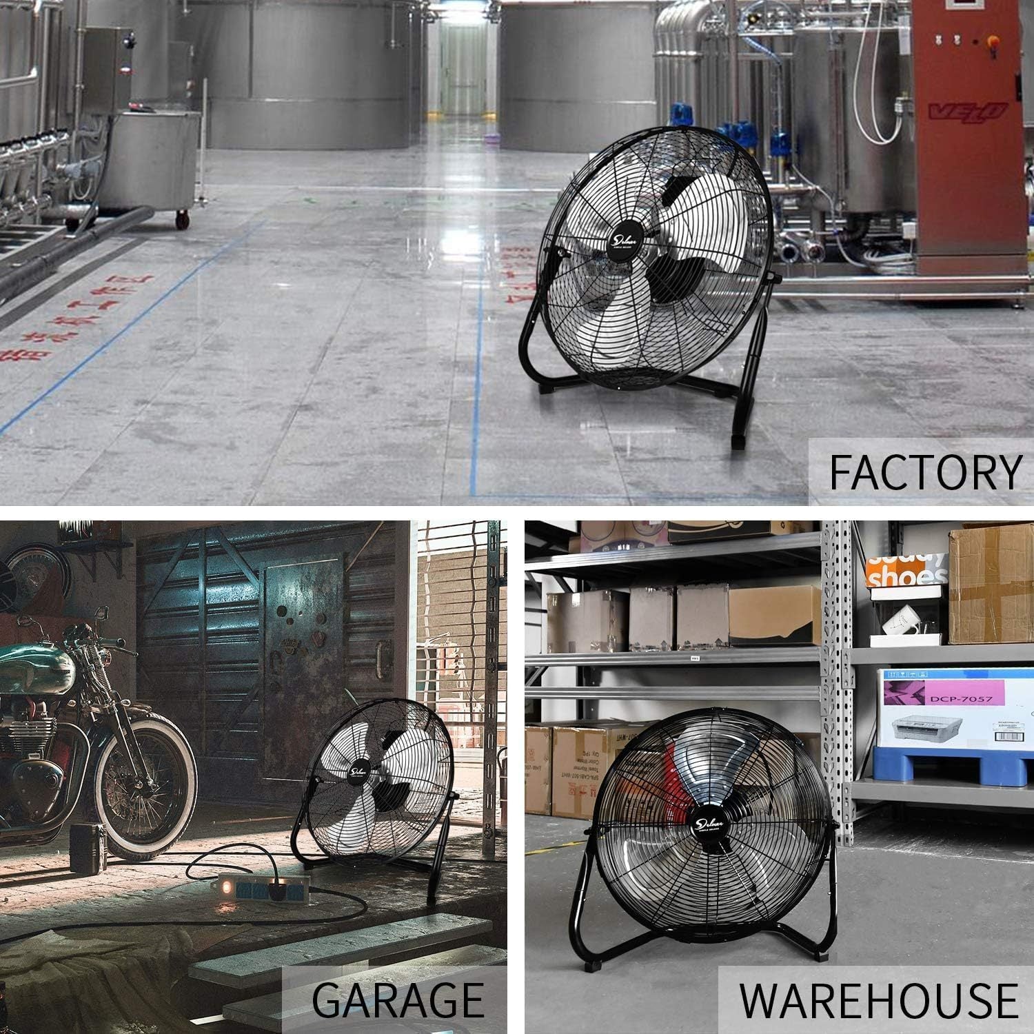 12 Inch 3 Speed High Velocity Heavy Duty Metal Industrial Floor Fan - Powerful Cooling for Workshops, Garages, Warehouses & Factories | Durable Commercial-Grade Fan for Industrial Spaces, Job Sites & Hot Environments