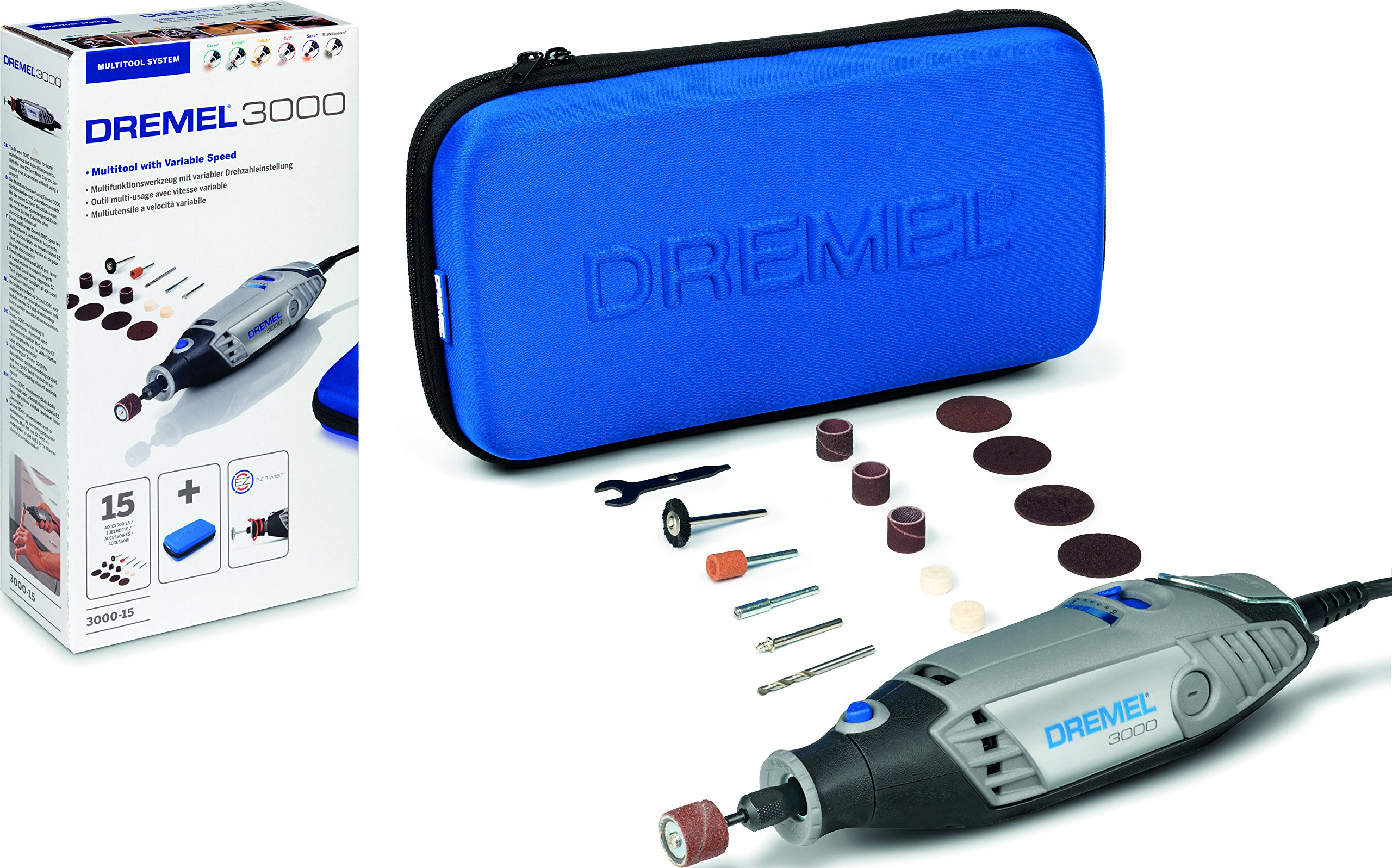 Dremel 3000 Rotary Tool Kit - 130W Variable Speed (10,000-33,000 RPM) with 15 Accessories & Storage Case for Carving, Engraving, Milling, Grinding, Cleaning, Polishing, Cutting & Sanding | Perfect for DIY Projects, Woodworking, Metal Crafting & Home Repairs