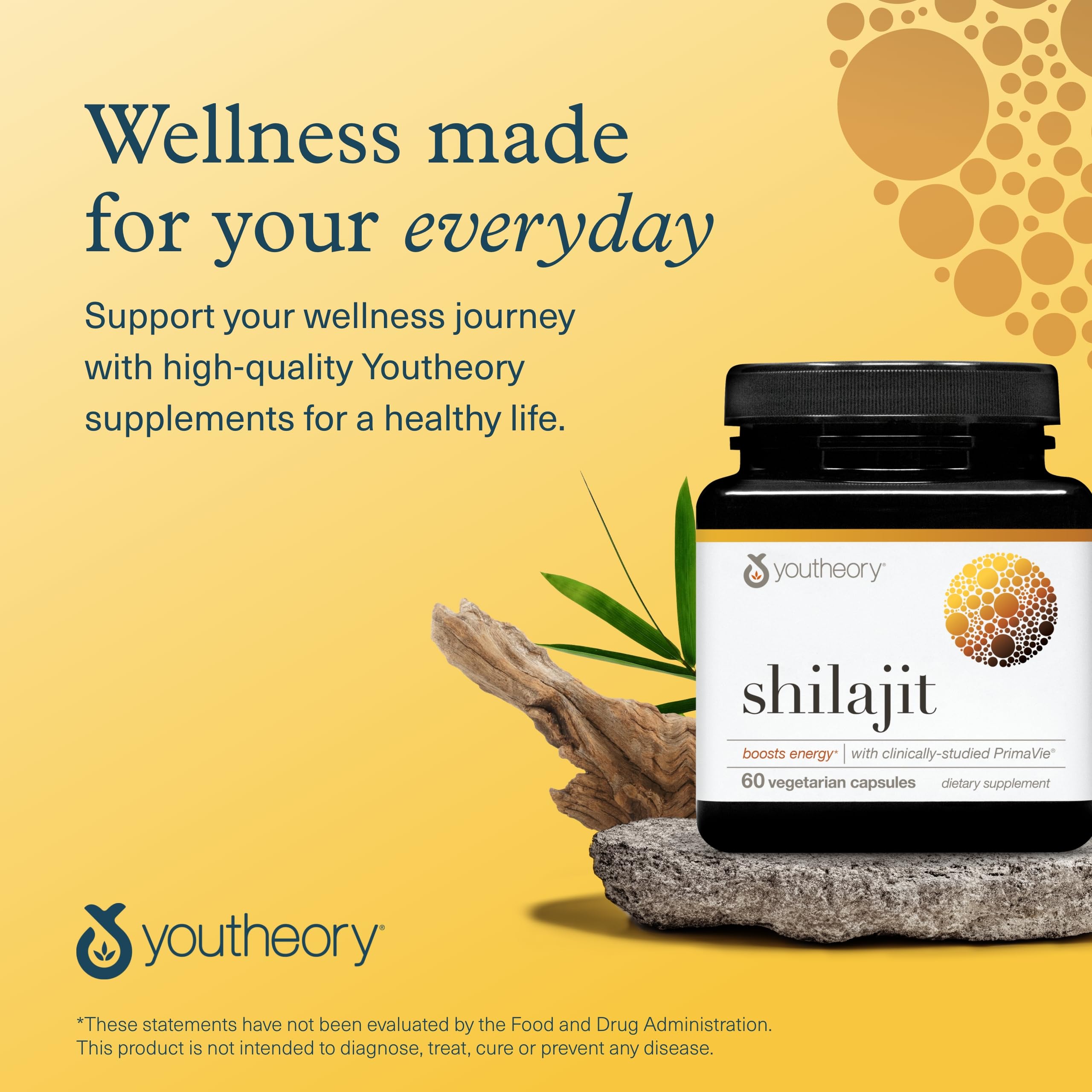 Youtheory Shilajit 500mg Capsules - Natural Energy & Stamina Supplement - Pure Himalayan Shilajit for Endurance - Gluten Free, Dairy Free, Soy Free - 60 Vegetarian Capsules - Boost Workout Performance & Daily Vitality