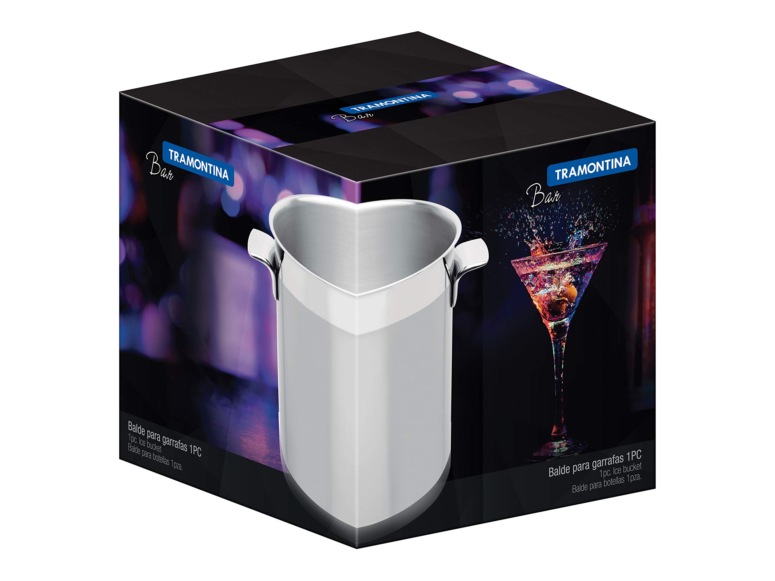 Tramontina 61218/180 Champagne Cooler Bar - 7.1 Inch (18cm) Straight Lightweight Stainless Steel Ice Bucket for Wine & Champagne - Made in Brazil - Perfect for Parties, Weddings & Home Entertaining