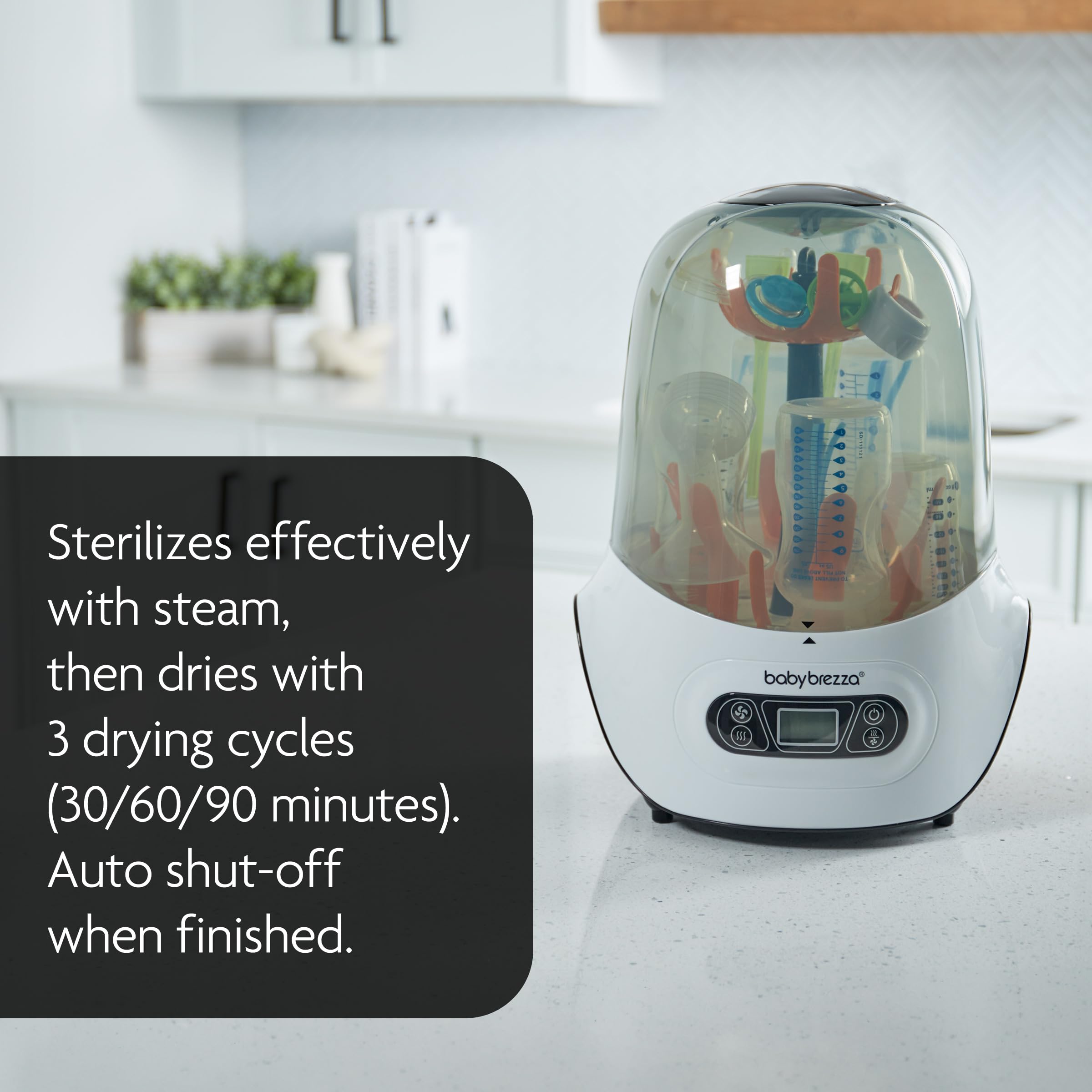 Baby Brezza Electric Baby Bottle Sterilizer and Dryer Machine - Steam Sterilizer for Pacifiers, Glass, Plastic & Newborn Bottles - Universal Fit for All Major Brands - Perfect for Daycare, Travel & Home Nursery Use