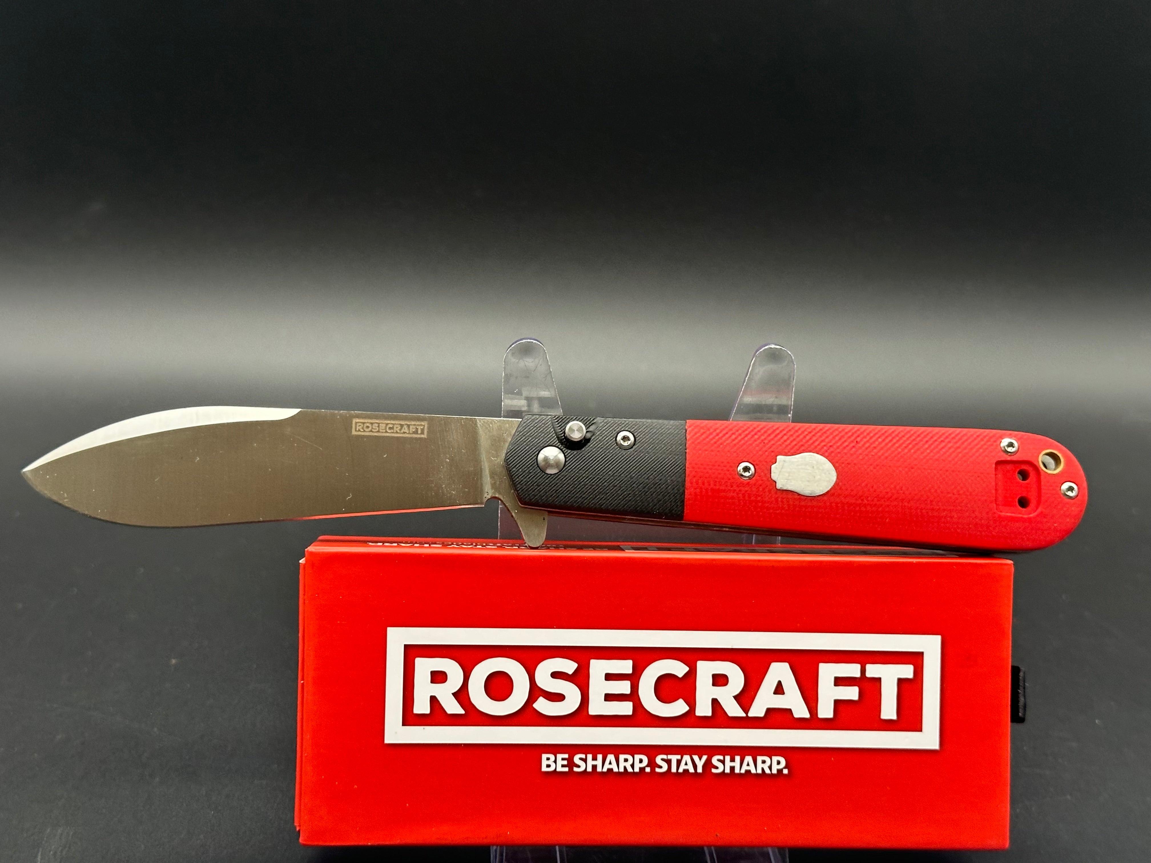 RoseCraft Blades Castorea Folding Knife - Black & Red Handle, RCM012 RB - Perfect for Camping, Hiking & Everyday Carry (EDC)