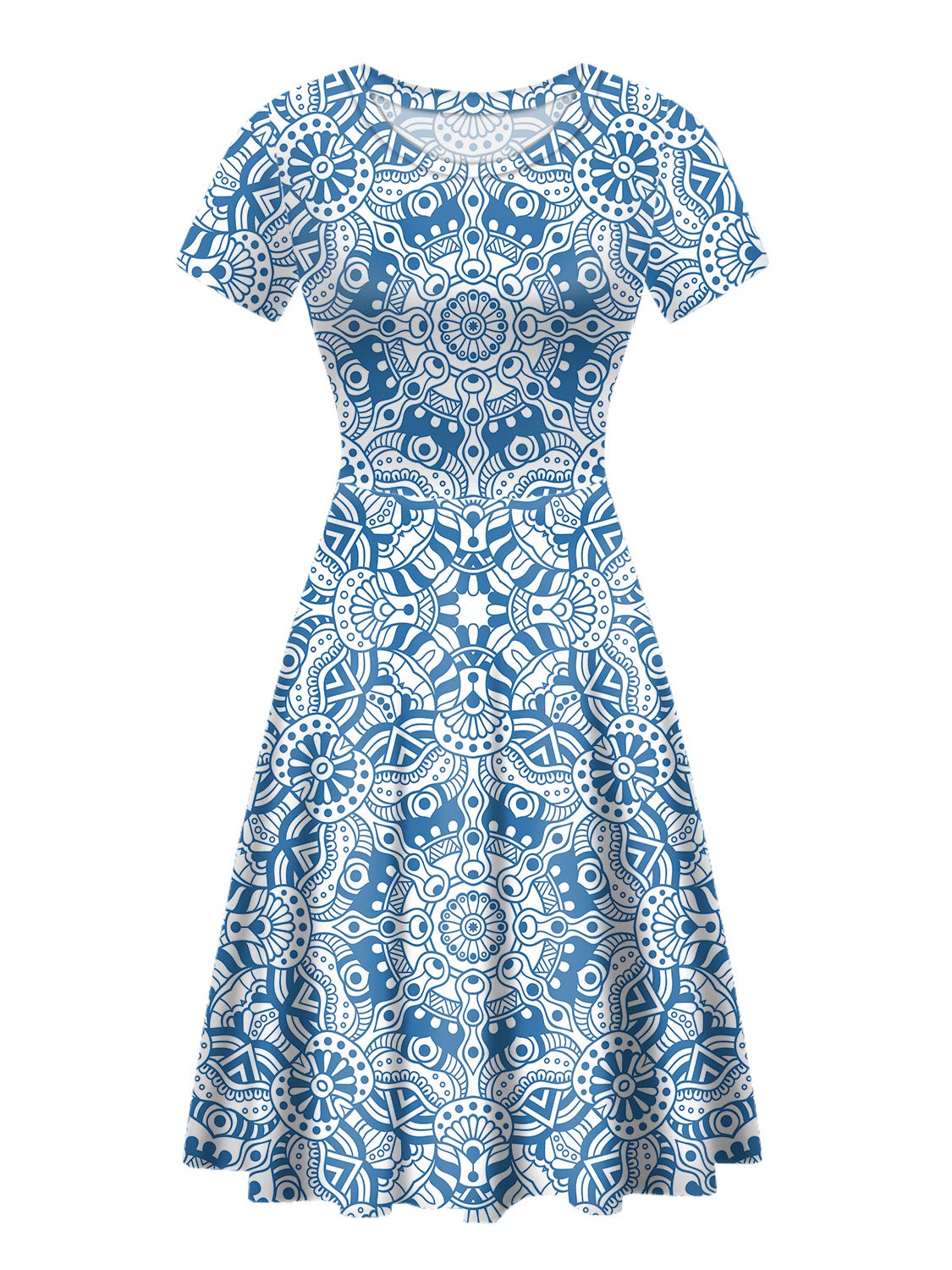 Floral Print Short Sleeve A-Line Flared Midi Dress for Women - Elegant Cocktail Party & Evening Wear, Perfect for Weddings, Garden Parties & Summer Events
