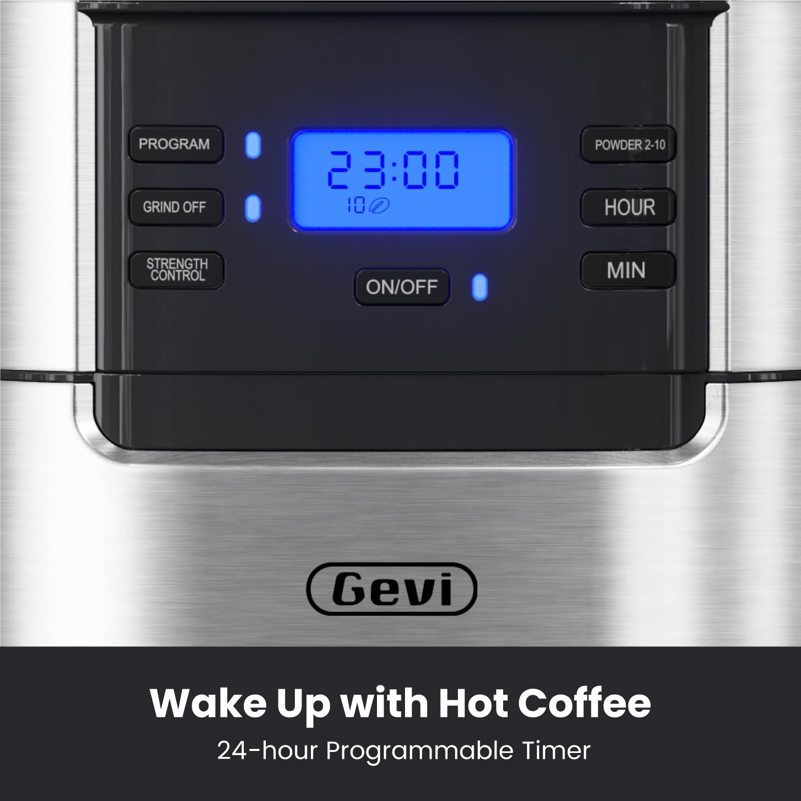 Gevi 10-Cup Programmable Drip Coffee Maker with Built-in Burr Grinder, 1.5L Water Tank & Reusable Filter - Automatic Brew Timer, Glass Carafe & Warming Plate - Perfect for Home, Office & Breakfast Use