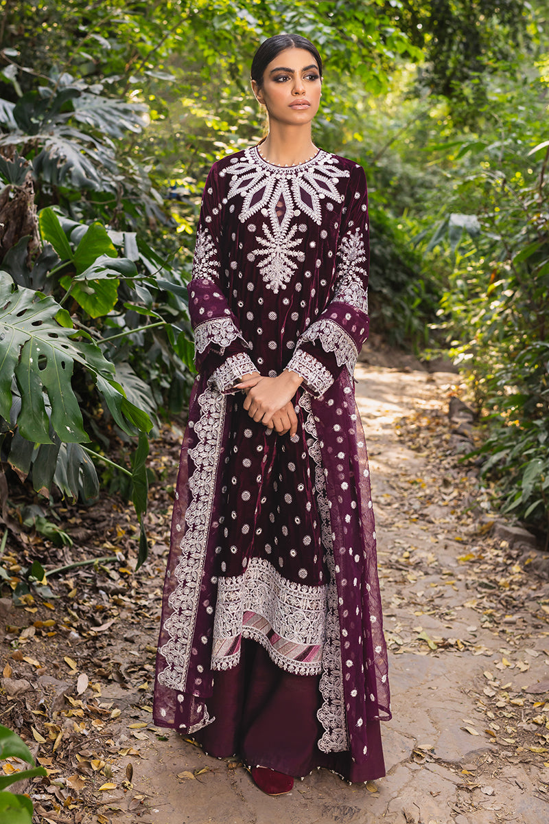 Mulberry Tale 3-Piece Embroidered Velvet Suit for Women - Elegant Formal Outfit for Weddings, Parties & Special Occasions