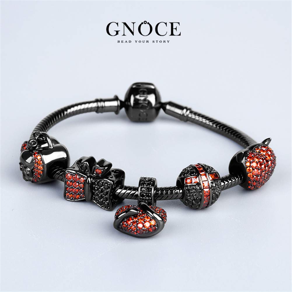 GNOCE Sterling Silver Black Bracelet Charms with Red & Black Cubic Zirconia Lily Flower Beads - Jewelry Gift for Women & Men (2 Lily Charms) - Perfect for Bracelets, Necklaces & Special Occasions