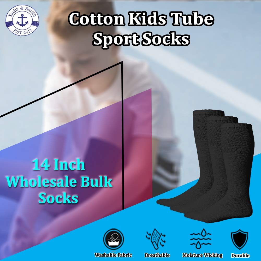 Yacht & Smith 14 Inch Wholesale Kids Tube Socks - Bulk Cotton Sport Socks for Boys & Girls (Size 4-6) - Perfect for School, Sports & Daily Wear