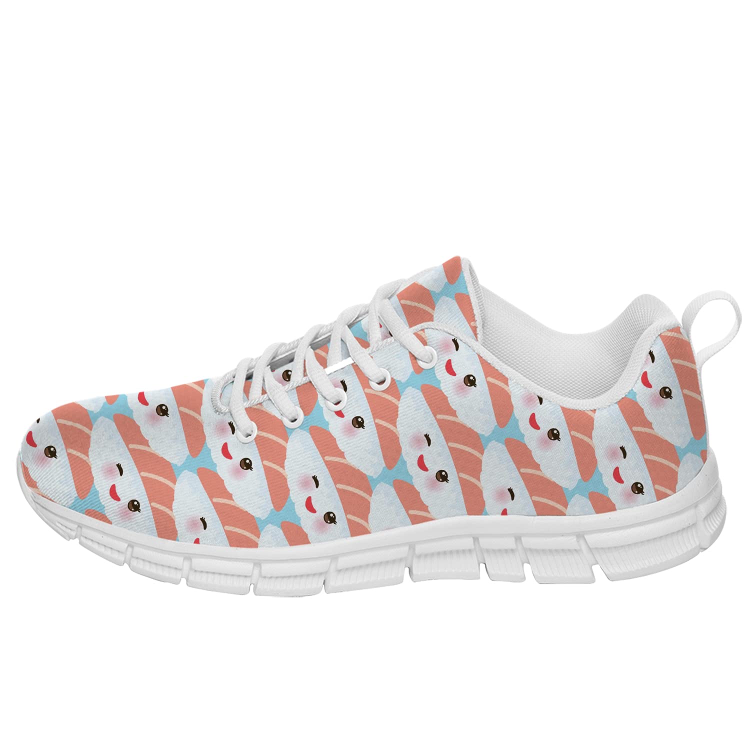 Japanese Sushi Themed Sneakers - Funny Maguro Toro Sushi Shoes for Men & Women - Comfortable Tennis Walking Shoes - Unisex Gifts for Boys, Girls & Adults - Men's Size 10.5, Women's Size 12 in White - Perfect for Cosplay, Anime Conventions & Foodie Fashion