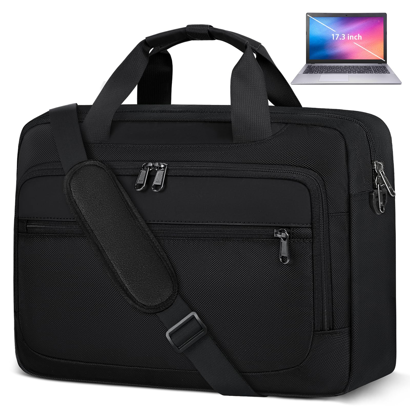 **17.3 Inch Waterproof Laptop Messenger Bag for Men & Women - Durable Business Briefcase, Travel & School Computer Carrying Case (Black) - Perfect for Commuting, Office Work & College**