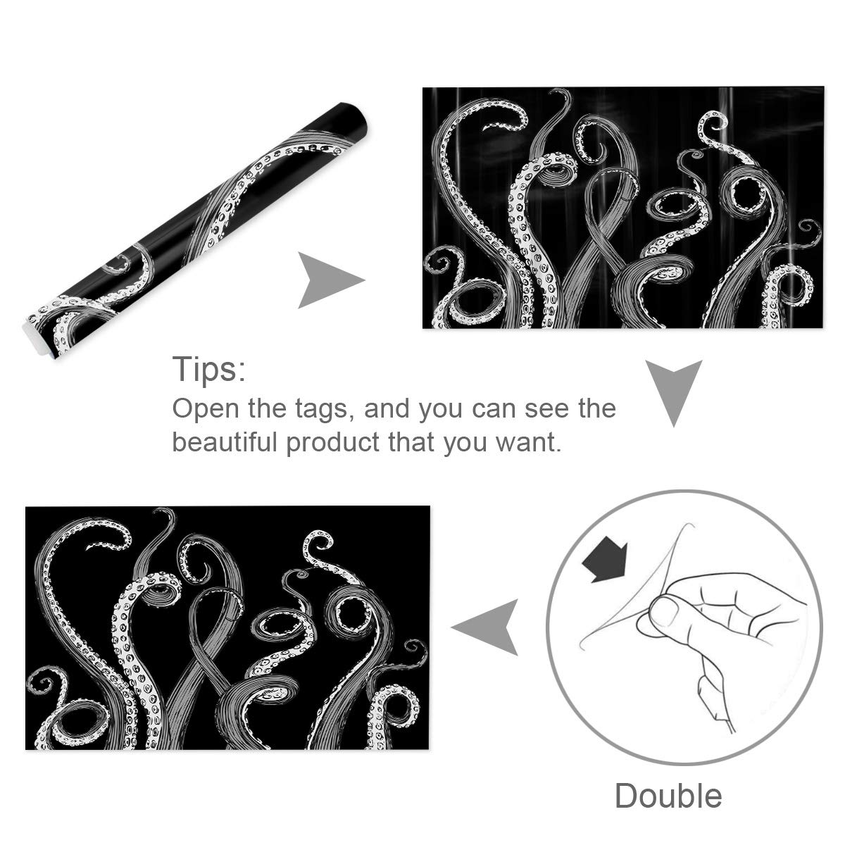 Victories Fish Tank Backdrop - PVC HD Printing Ocean Octopus Aquarium Wallpaper, Black Underwater Poster Background Decor, Cling Decal Sticker for Saltwater & Freshwater Tanks - Perfect for Home, Office & Pet Store Displays