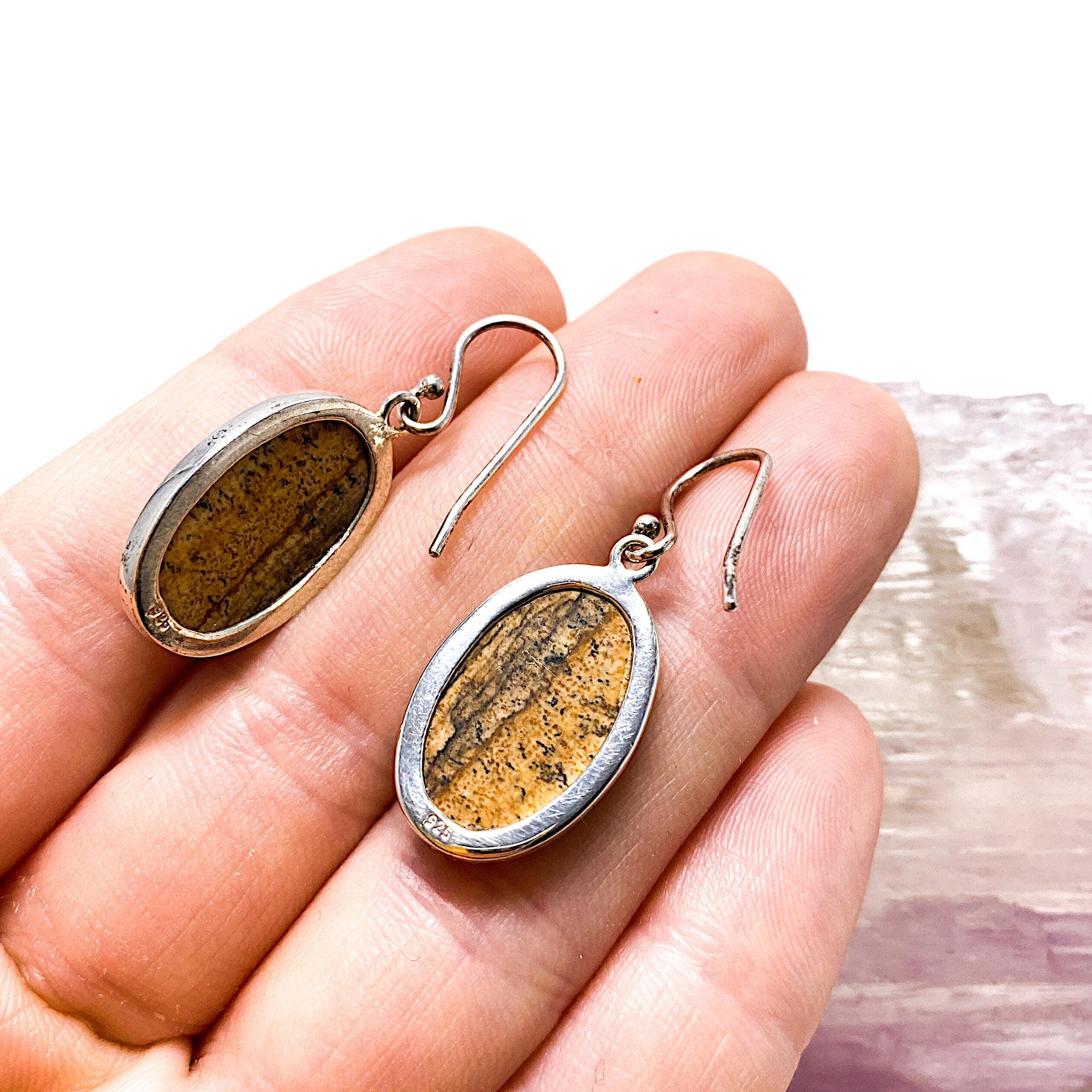 Natural Picture Jasper Oval Cabochon Earrings for Women - Handmade Gemstone Jewelry - Perfect for Boho, Hippie & Casual Outfits