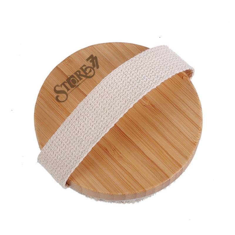 Exfoliating Body Brush with Solid Wood Frame - Round Bath Brush for Skin Softening, Improved Circulation & Ingrown Hair Prevention - Perfect for Shower, Spa & Home Skincare Routine