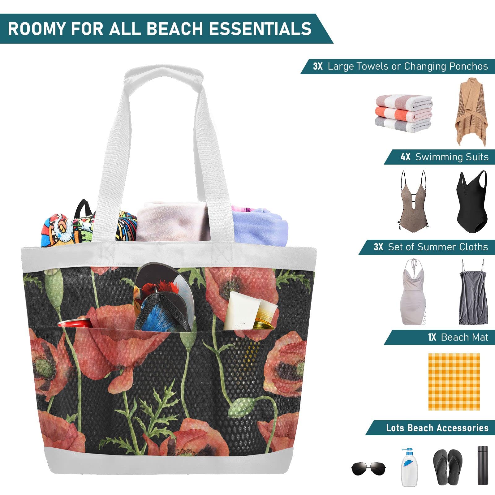 J JOYSAY Large Mesh Beach Tote Bag for Women - Waterproof, Sandproof, Lightweight & Durable - Perfect for Pool, Gym, Sports, Travel & Summer Outings