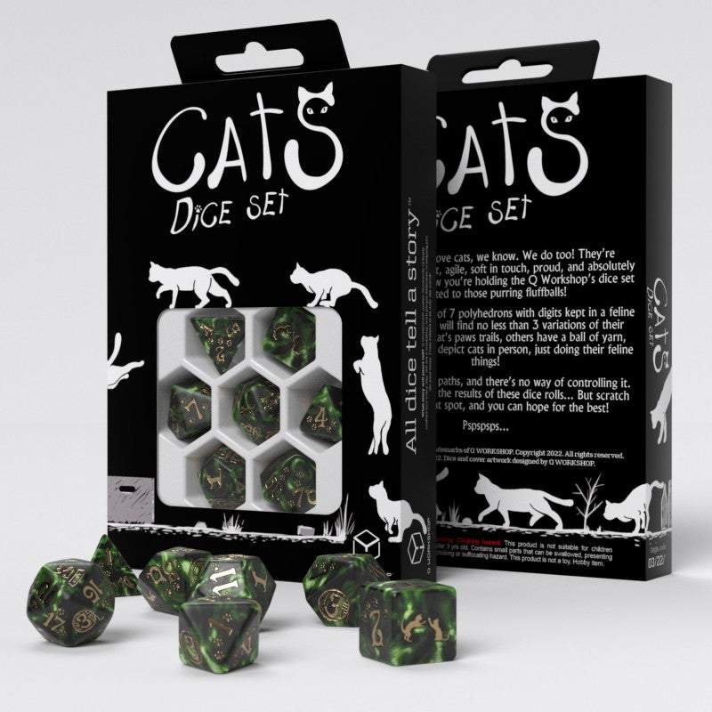 Pixel Cat Dice Set - 7-Piece Polyhedral Dice for Tabletop RPGs, D&D, and Board Games - Perfect for Gamers and Cat Lovers