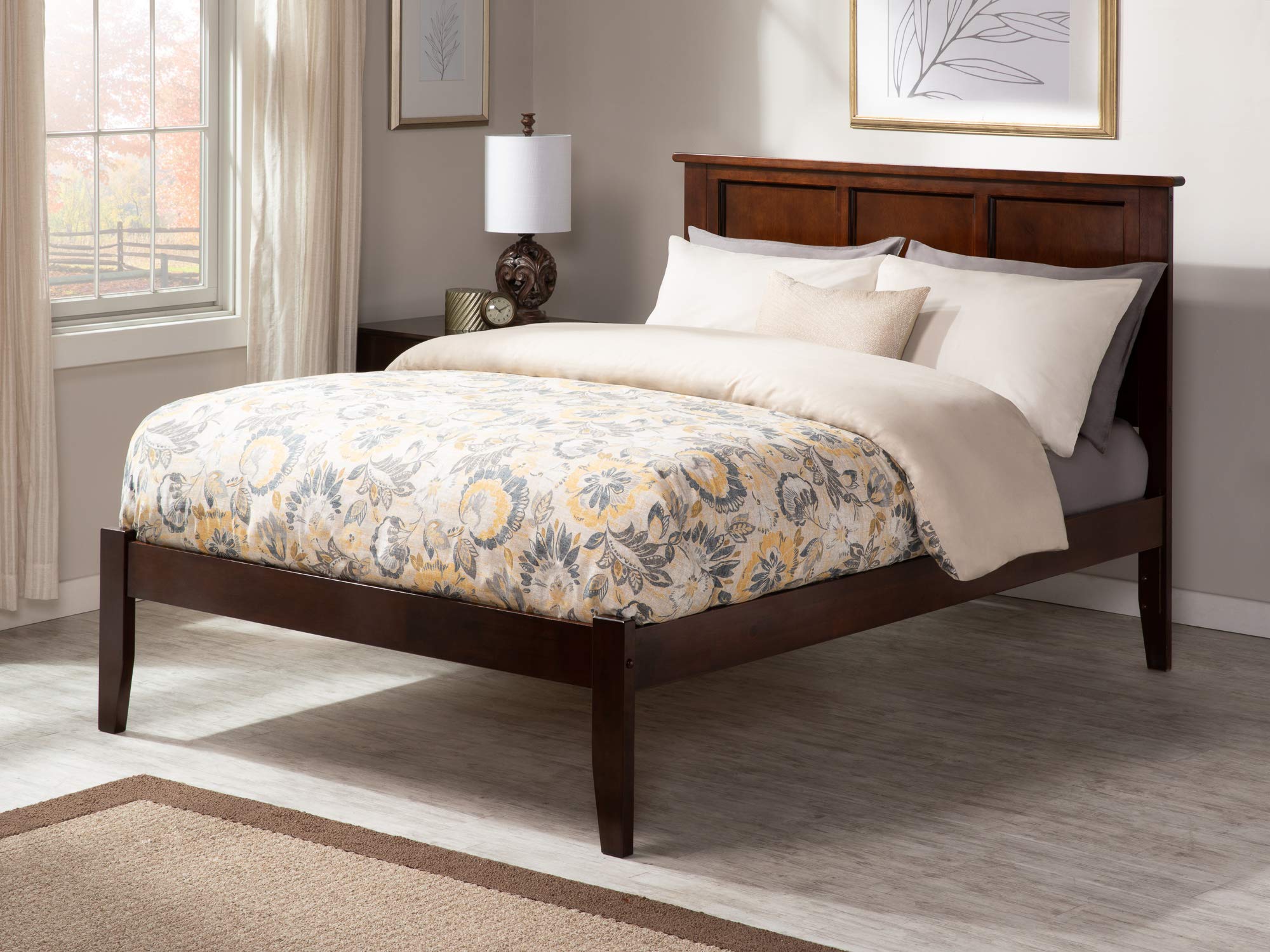 AFI Madison Full Platform Bed with USB Charger - Solid Walnut Wood Frame, Modern Bedroom Furniture for Small Spaces & Apartments