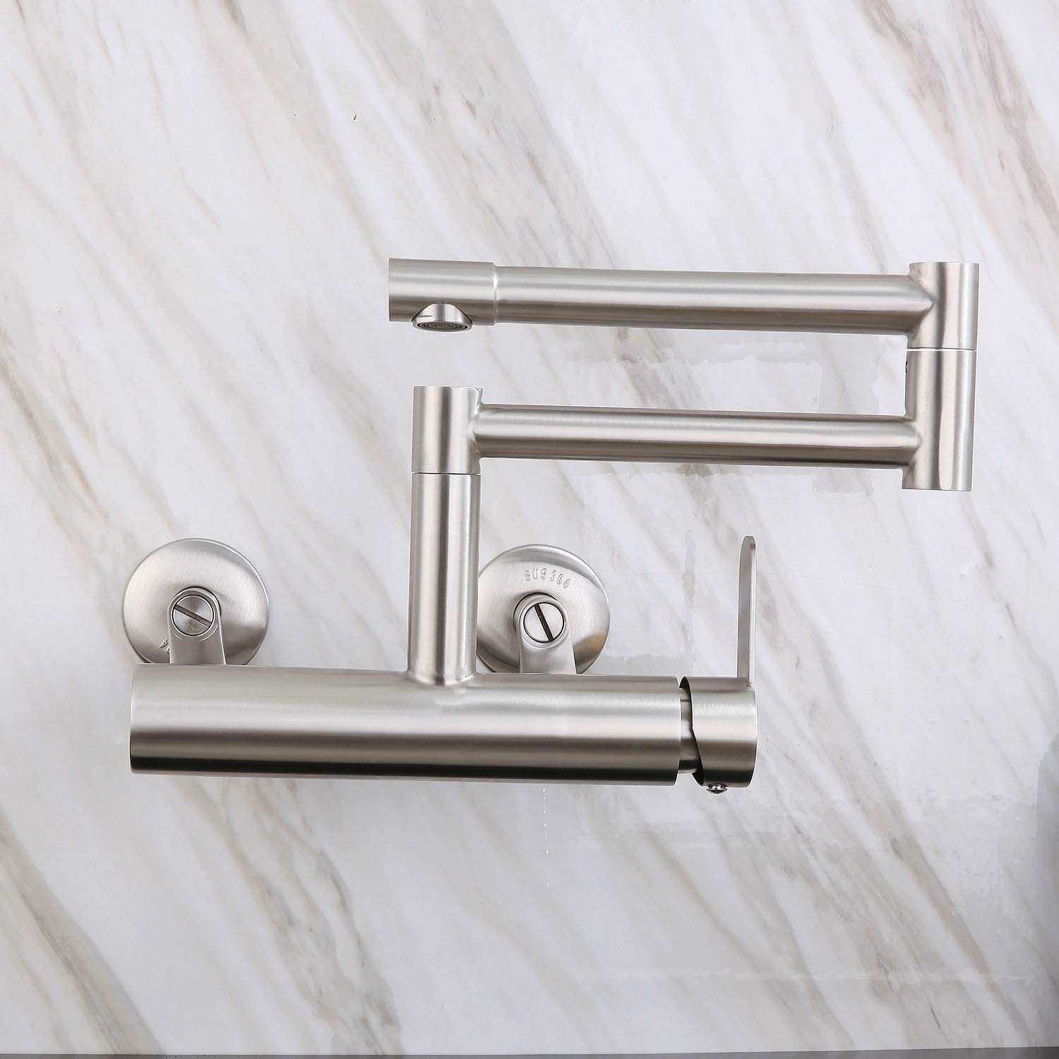 Brushed Nickel Wall Mount Pot Filler Kitchen Faucet - Single Handle Foldable Design, 70-230mm Mounting Hole Distance - Perfect for Bar Sinks, Commercial Kitchens & Home Cooking Stations