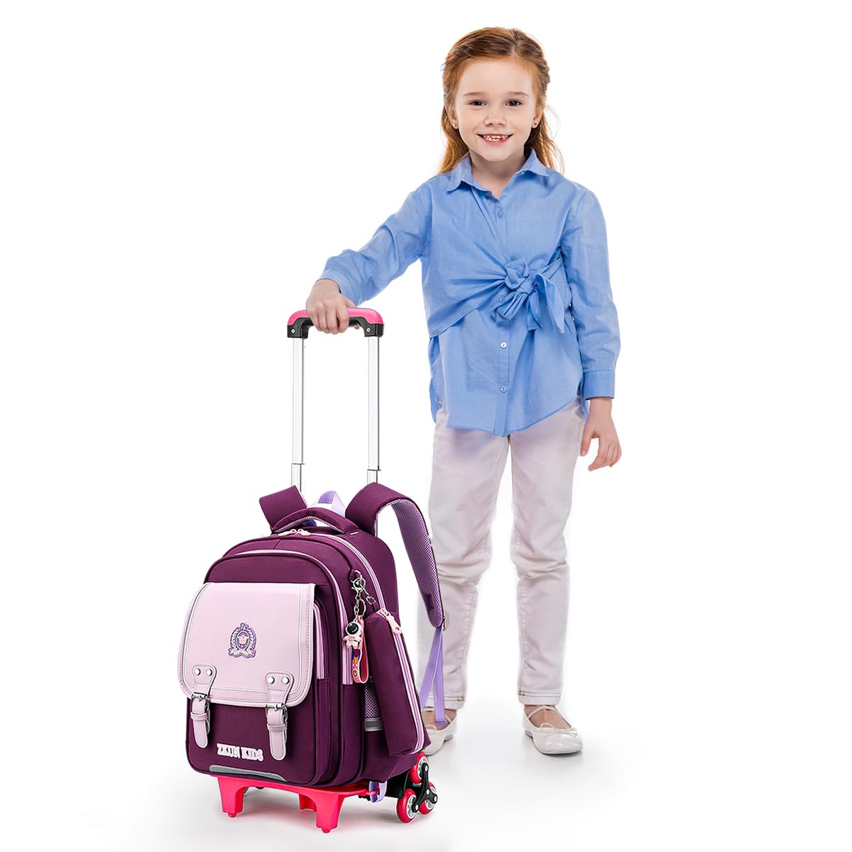 **Girls Rolling Backpack with Wheels - XL Purple School Backpack for Kids, Durable Trolley Luggage for Boys & Girls, Perfect for Travel, School & Daily Use**