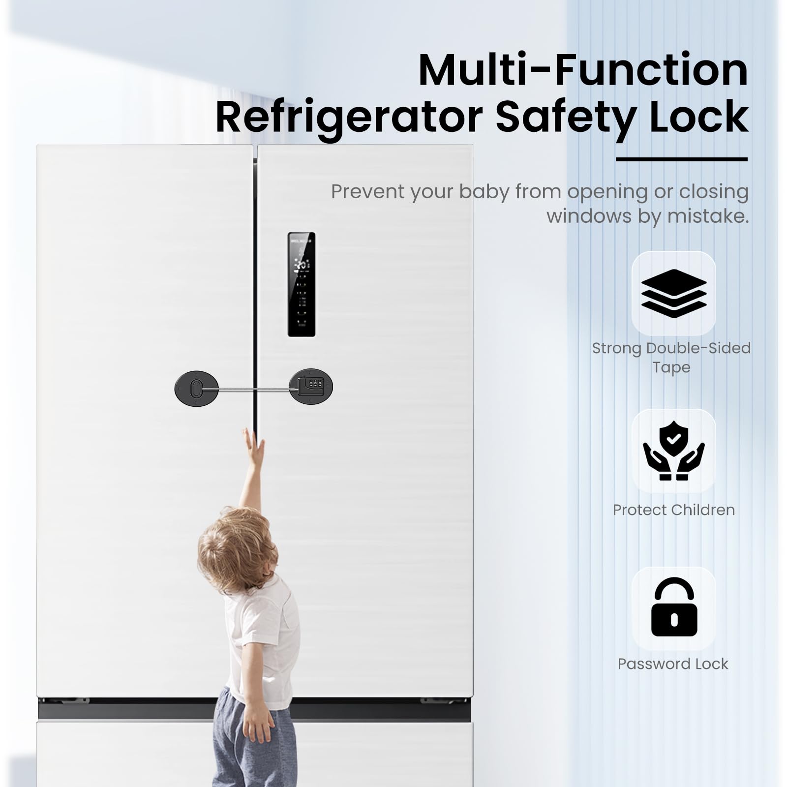 Child Safety Refrigerator Lock - No Drill Baby Proofing for Kitchen, Freezer, Cabinets & Drawers - Tool-Free Installation (Black, 1 Pack) - Perfect for Homes with Toddlers & Pet Safety