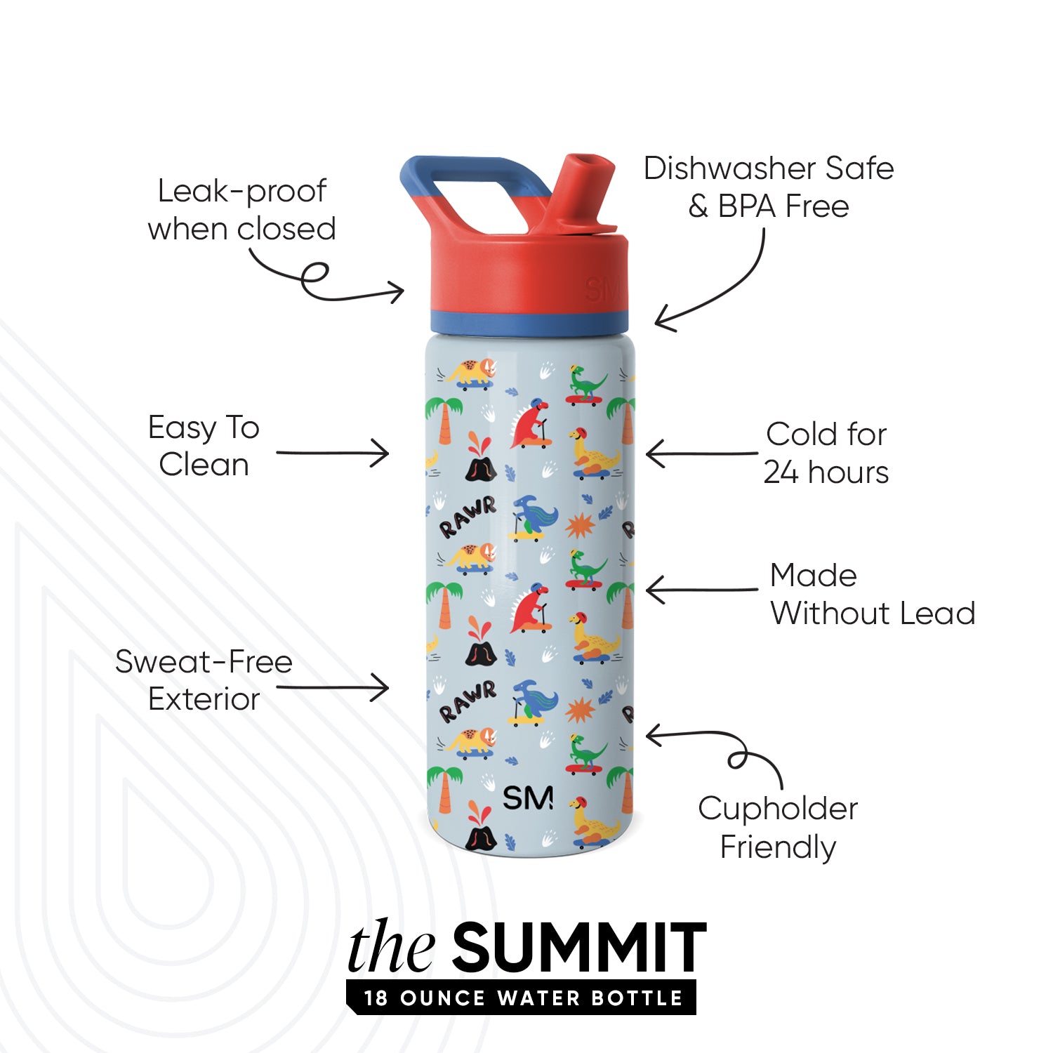 Summit Kids Water Bottle with Straw Lid - Leak Proof, BPA Free, Insulated Stainless Steel Bottle for School, Sports & Outdoor Activities