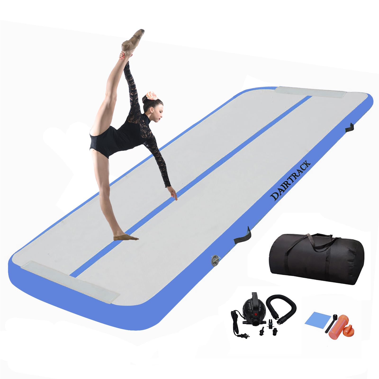 DAIRTRACK 13ft 16ft 20ft Inflatable Air Tumbling Mat - Portable Gymnastics Training Equipment for Home Gym, Outdoor Yoga & Cheerleading Practice - Includes Air Pump for Easy Setup