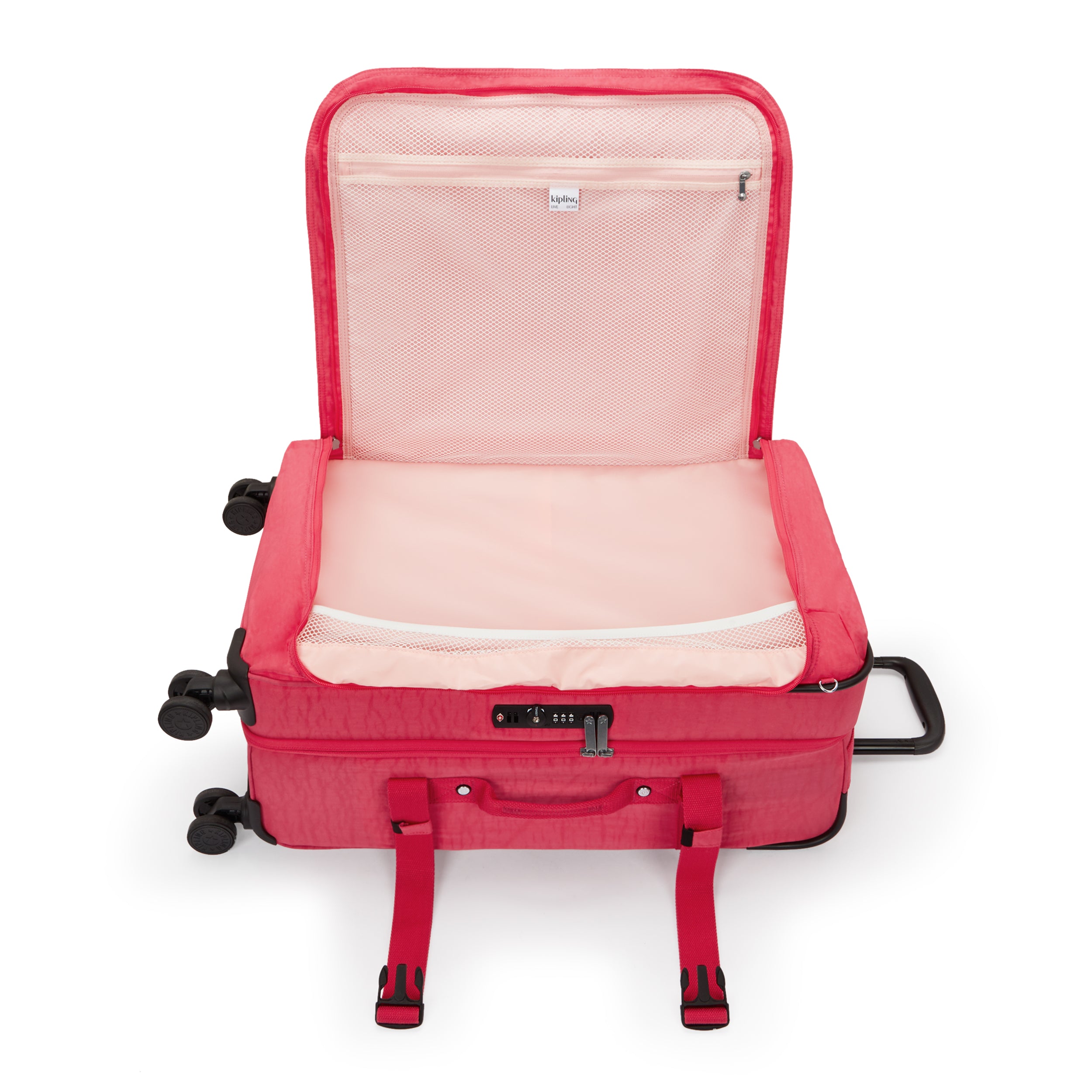 Kipling Spontaneous Medium Rolling Luggage - Lightweight Carry-On Suitcase with Spinner Wheels, Resort Pink (Perfect for Travel, Business Trips & Weekend Getaways)