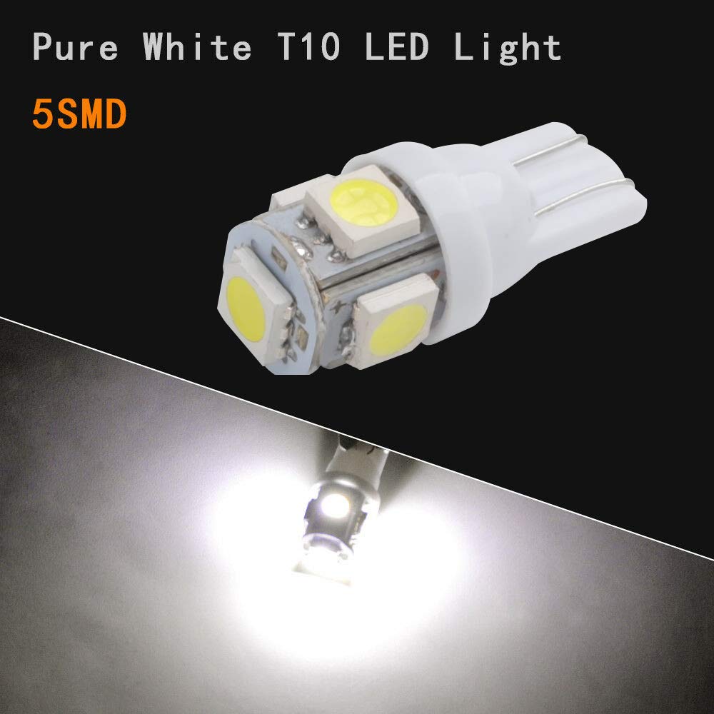 50-Pack Super Bright T10 5050 5-SMD LED Interior Light Bulbs - W5W 192 194 158 168 2825 Compatible - Perfect for Car Dome, Map, Trunk, License Plate & Dashboard Lights