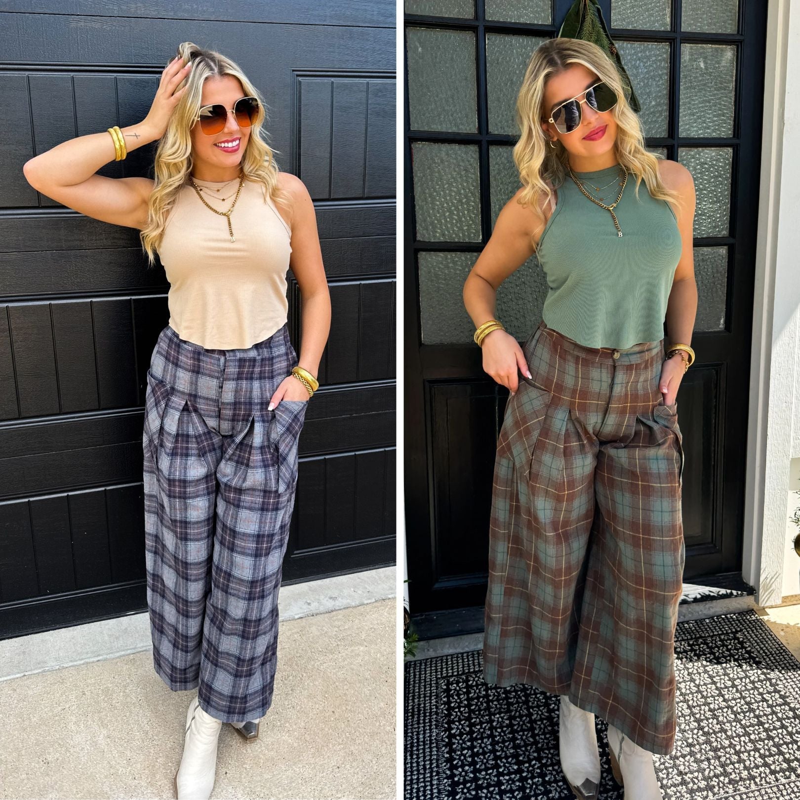 PREORDER: Cayla Crop Plaid Pants for Women - 2 Colors (Black & Red) | High Waisted Stretch Comfort | Perfect for Work, Travel & Casual Outfits