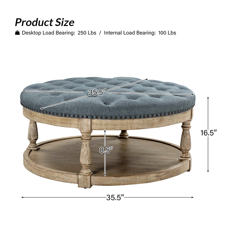 Danilynn Tufted Round Cocktail Ottoman Coffee Table - Stylish Footrest & Side Table for Living Room, Bedroom & Lounge Areas