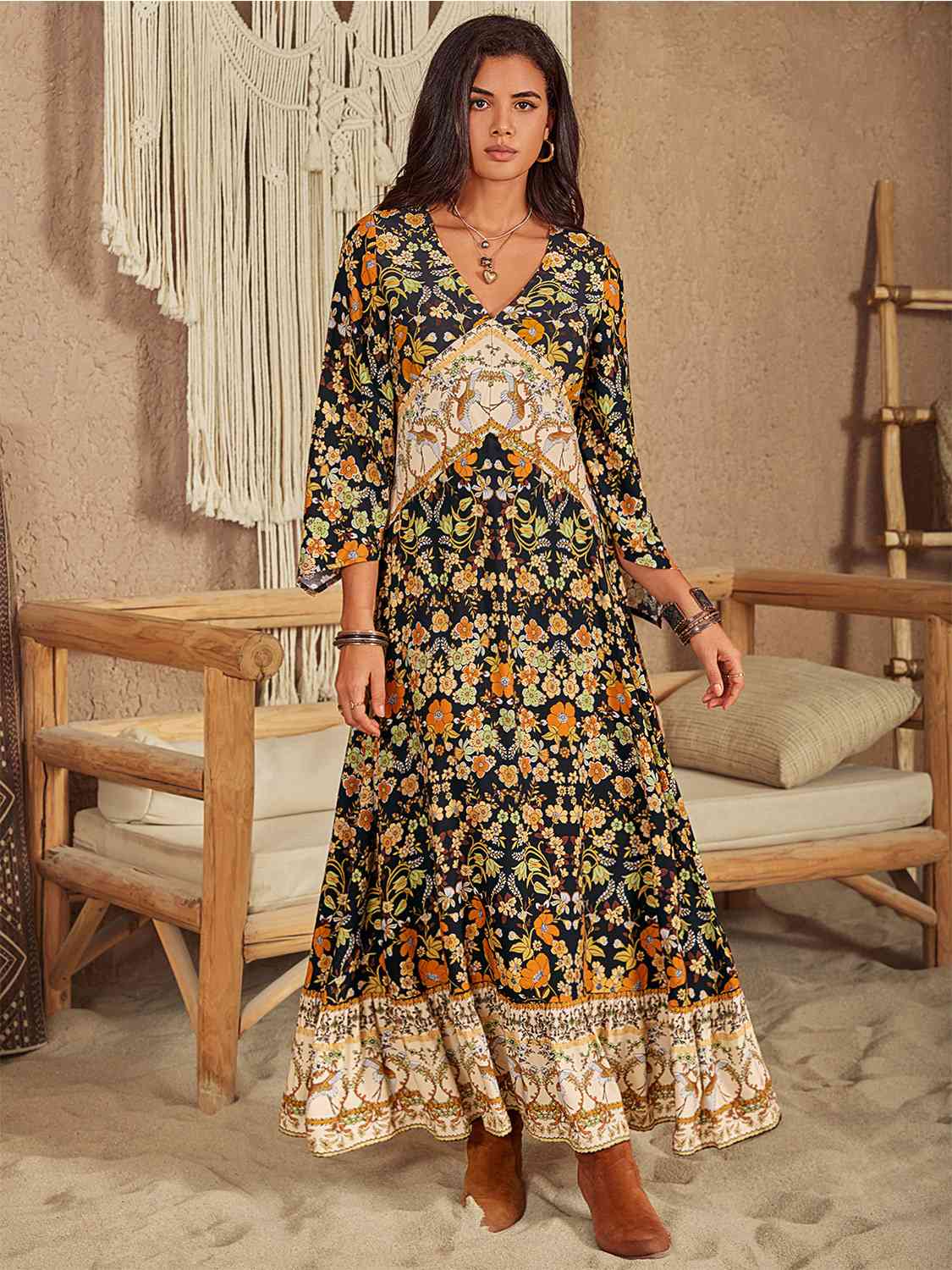 Bohemian Floral Print Maxi Dress for Women - Lightweight Summer Beach Dress for Vacations, Parties & Outdoor Events
