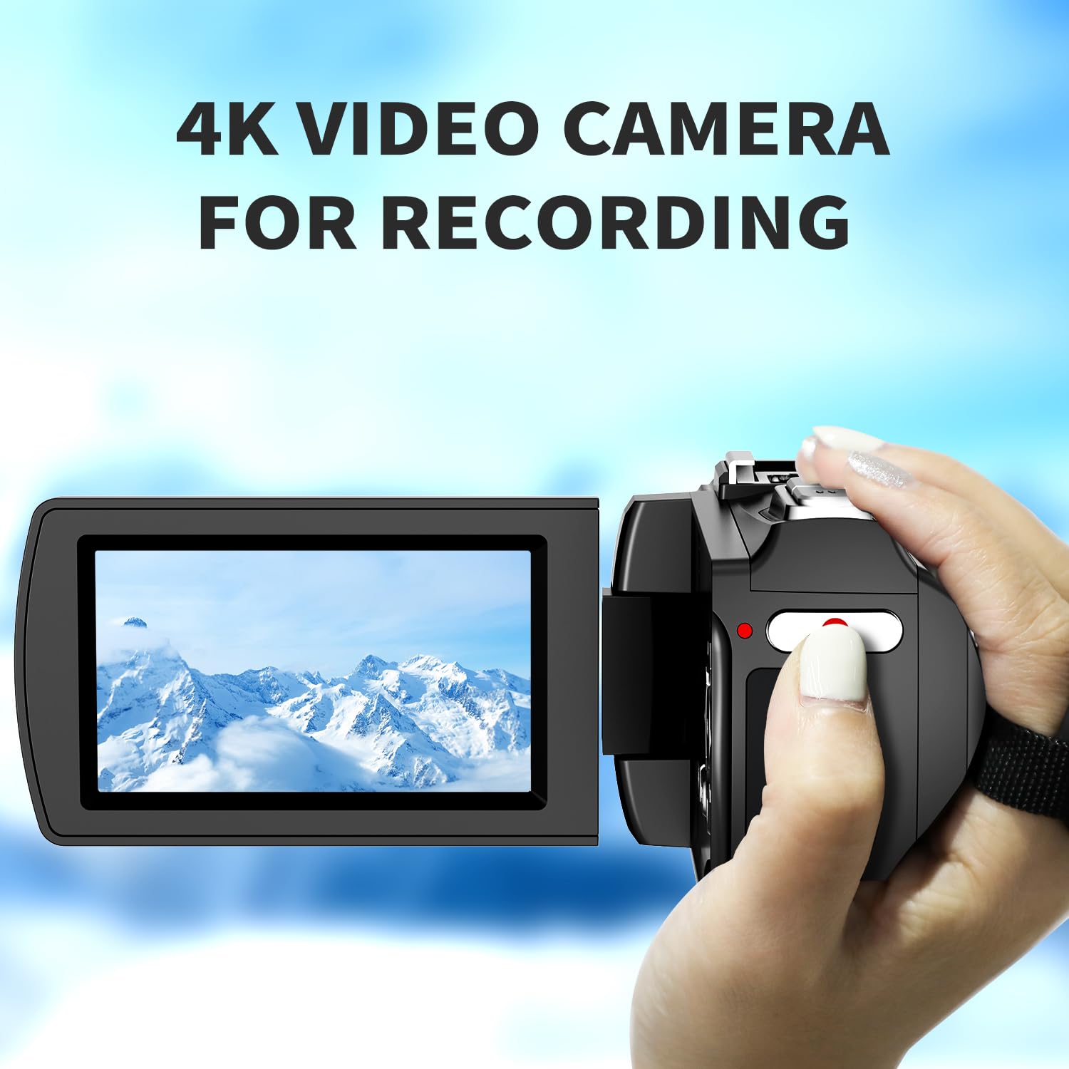 4K Digital Video Camera Camcorder for Beginners, Students & Teens - 48MP Photo & 60FPS Video Recorder with Stabilizer, Lens Hood, External Mic & Memory Card - Perfect for Vlogging, Travel Filming & School Projects