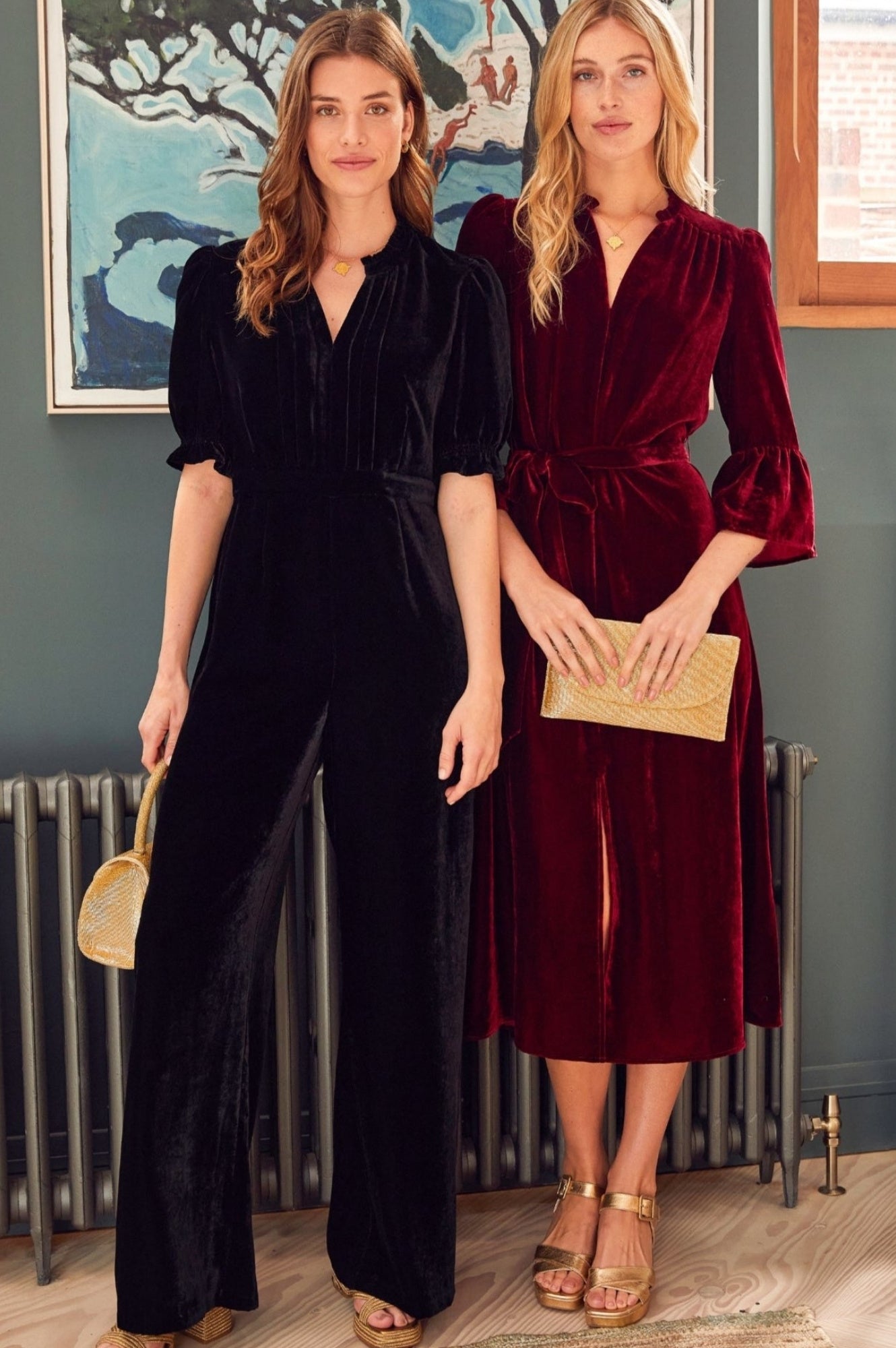 Astrid Velvet Dress for Women | Elegant Ruby Red Long Sleeve Formal Gown | Perfect for Evening Parties, Weddings & Special Occasions