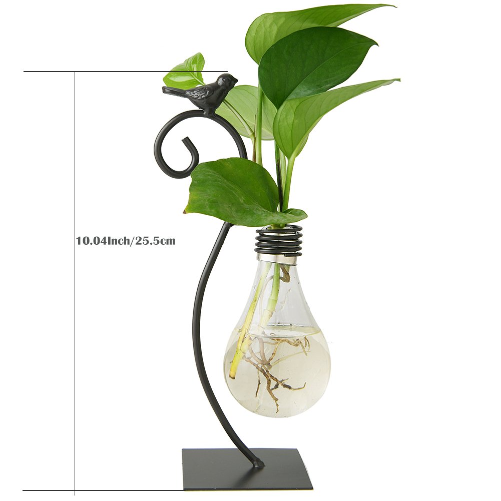 Marbrasse Glass Hydroponic Planter Bulb Vase with Holder - Modern Creative Terrarium Stand for Scindapsus, Pothos & Air Plants | Perfect for Home Office Desk Decor, Indoor Gardening & Gift Ideas